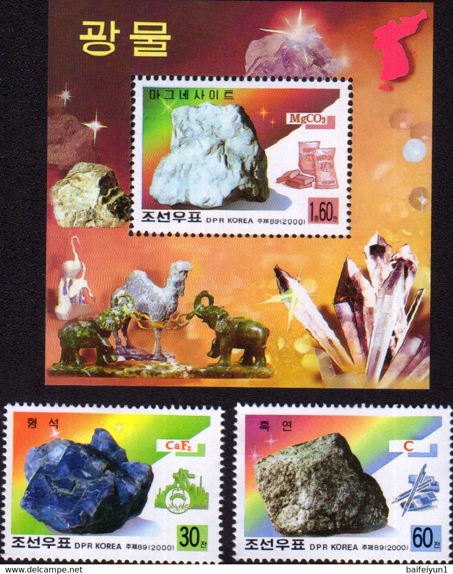 2000 North Korea Stamps Mineral Graphite And Fluorite 2v And S/S - Mineralen