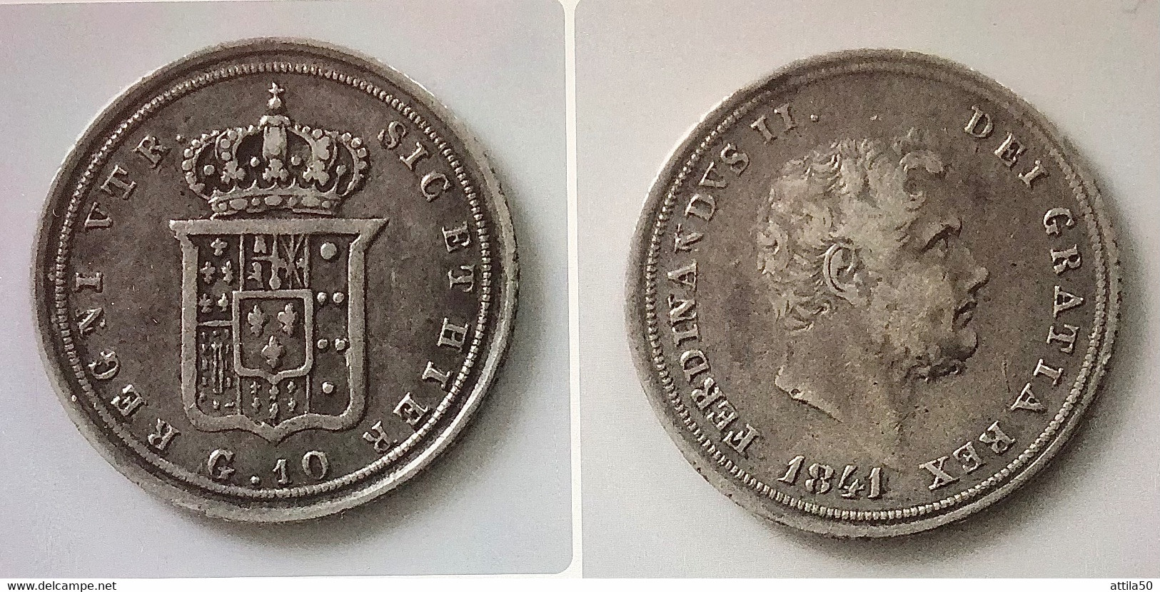 NAPOLI - FERDINANDO II DI BORBONE - 10 GRANA (Carlino) Anno 1841. Arg.833% - Peso Gr. 2,28 - Diametro Mm.18,3 .BB+. - Zwei Sizilien