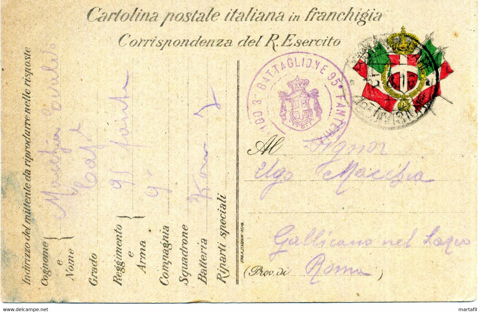 Franchigia, 1916 Posta Militare, ? Divisione, Fanteria, Gallicano Nel Lazio, Roma - Portofreiheit