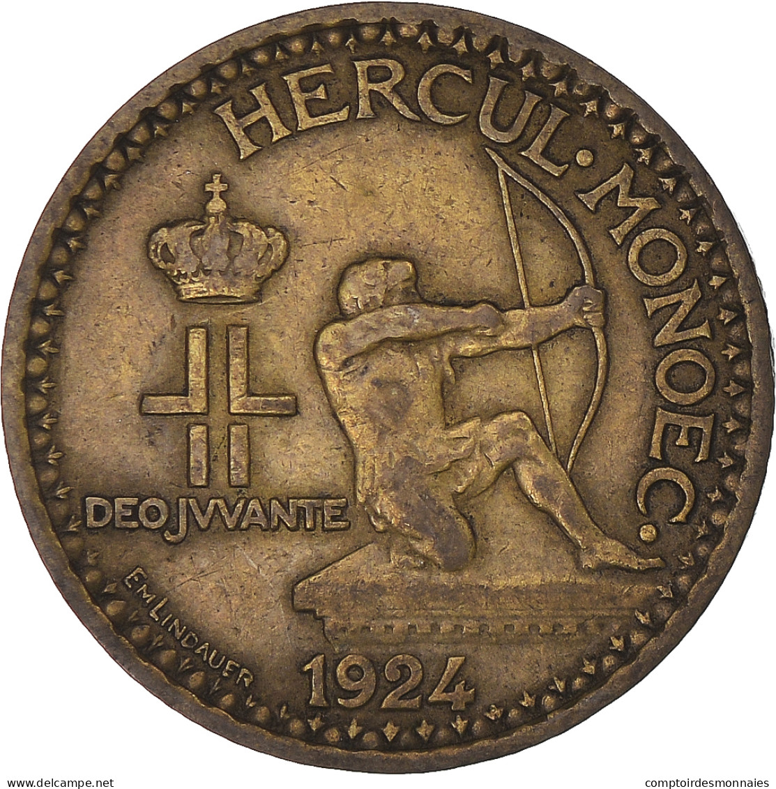 Monnaie, Monaco, Louis II, Franc, 1924, Poissy, TB+, Bronze-Aluminium - 1922-1949 Louis II