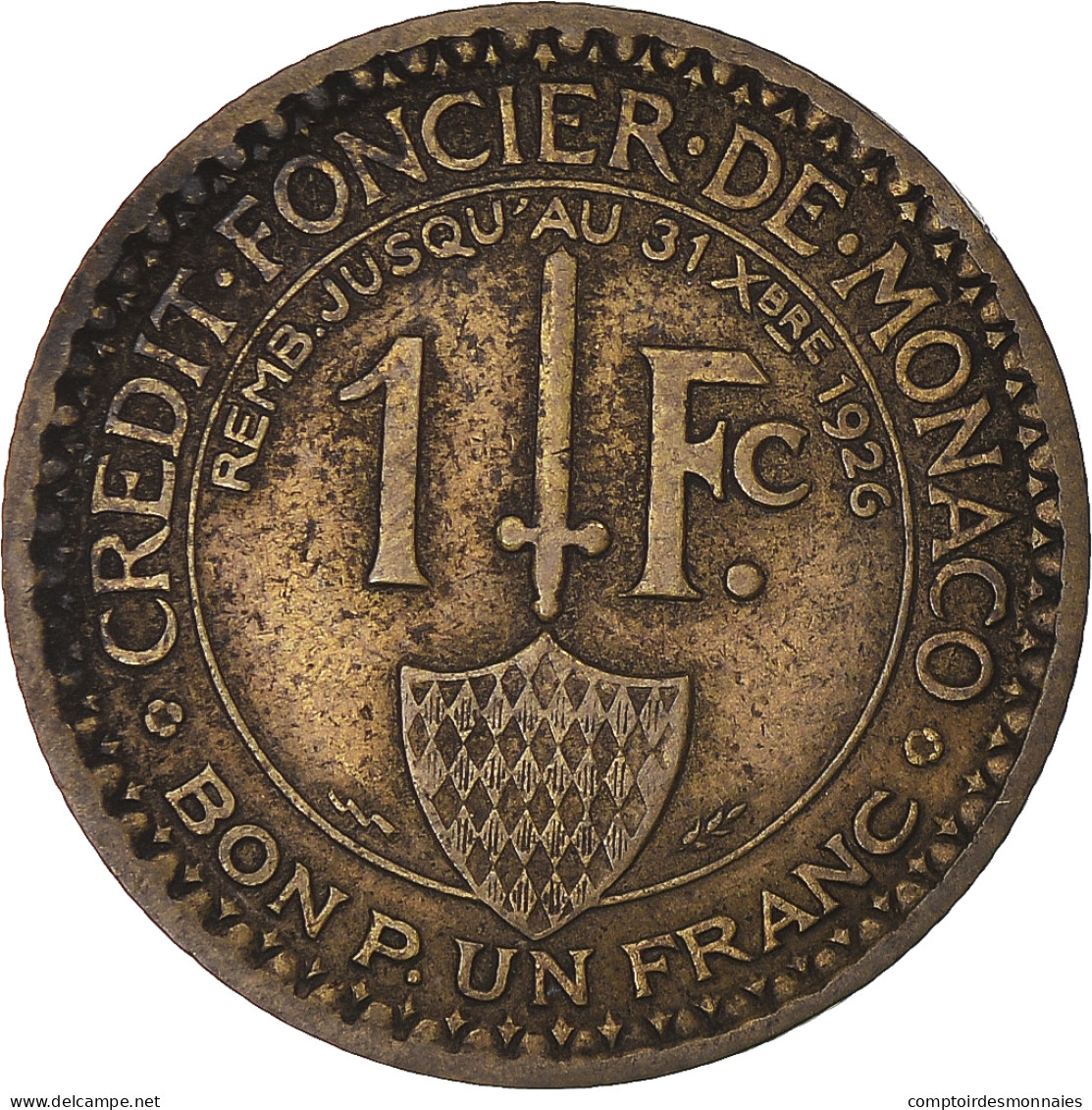 Monnaie, Monaco, Louis II, Franc, 1924, Poissy, TB+, Bronze-Aluminium - 1922-1949 Louis II