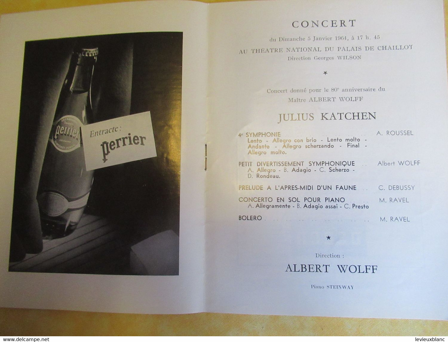 Programme Ancien/Musique/Théâtre Natio.du Palais De Chaillot/Assoc.des Concerts PASDELOUP/Julius KATCHEN/1964    PROG326 - Programmi
