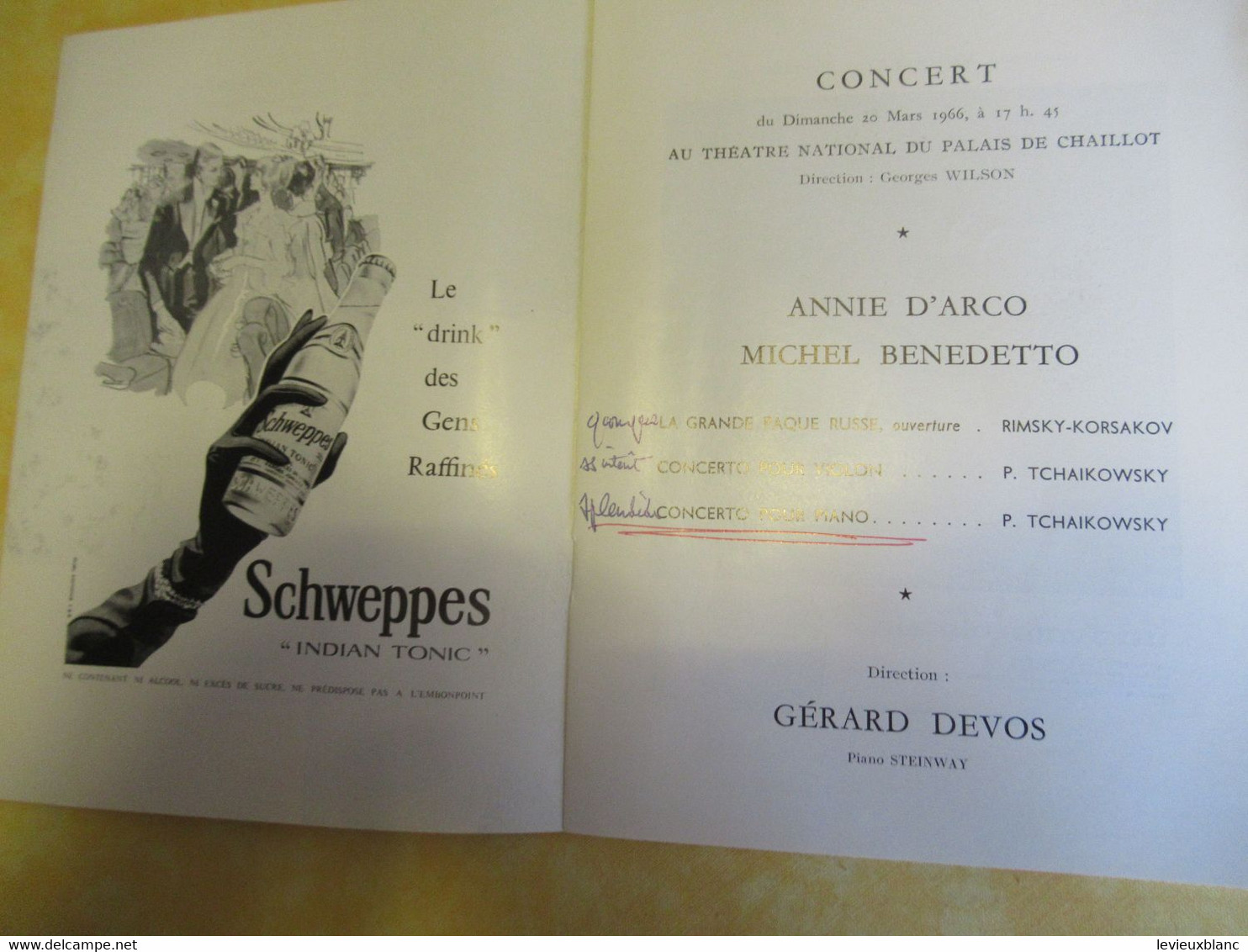 Programme Ancien/Musique/Théâtre Nat.Palais De Chaillot/Ass..des Concerts PASDELOUP/A.d'Arco- M Benedetto/1966   PROG327 - Programma's