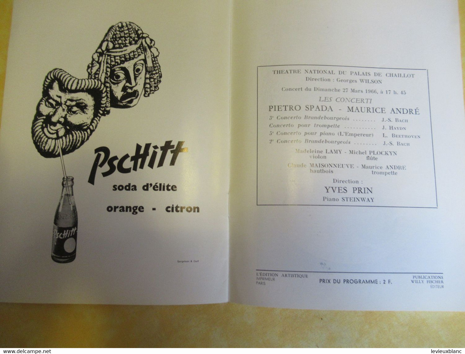 Programme ancien/Musique/Théâtre Nat.Palais de Chaillot/Ass..des Concerts PASDELOUP/A.d'Arco- M Benedetto/1966   PROG327