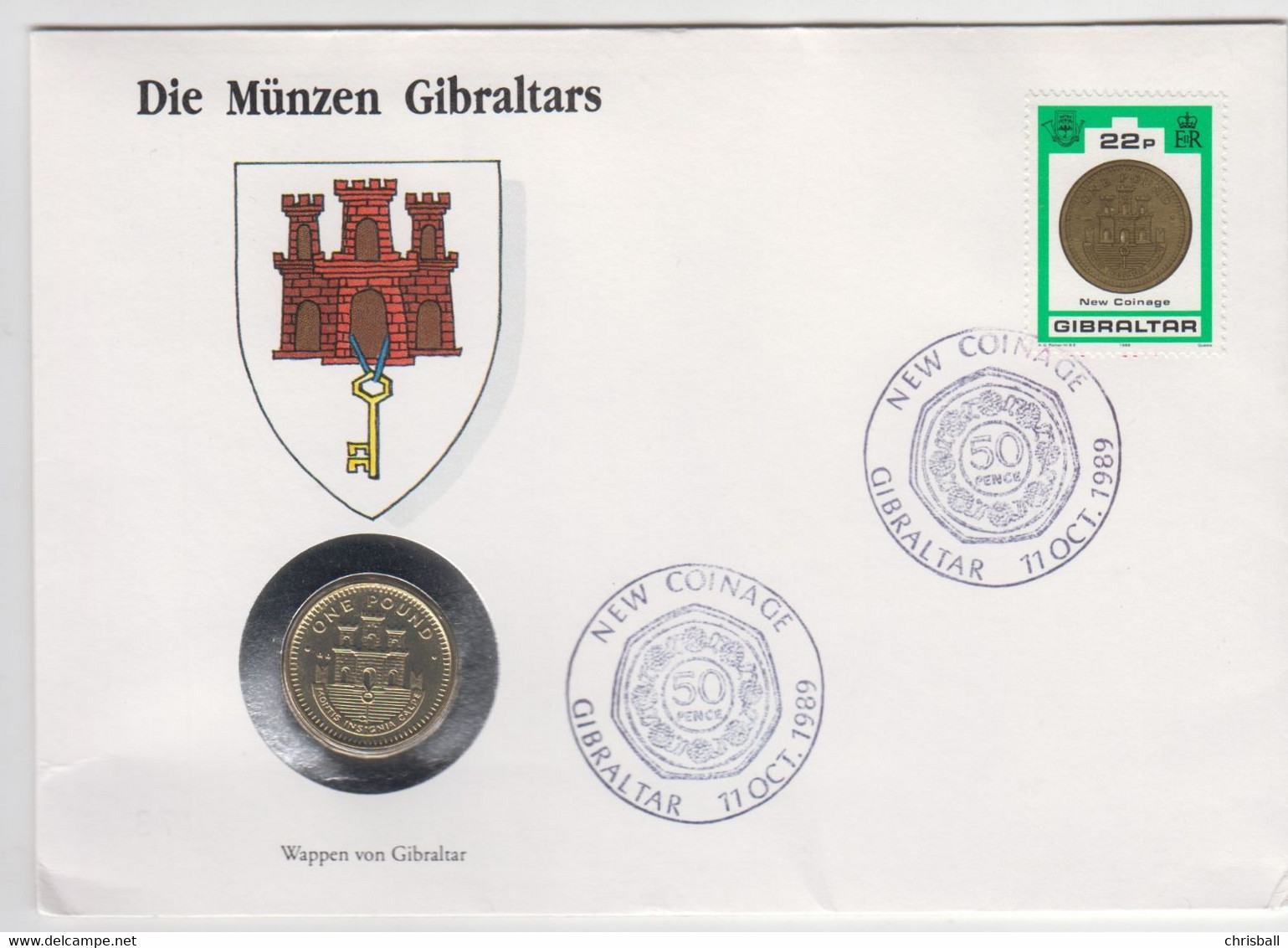 Gibraltar Coin Cover - 1990 One Pound Fort (Unc0 - Gibraltar