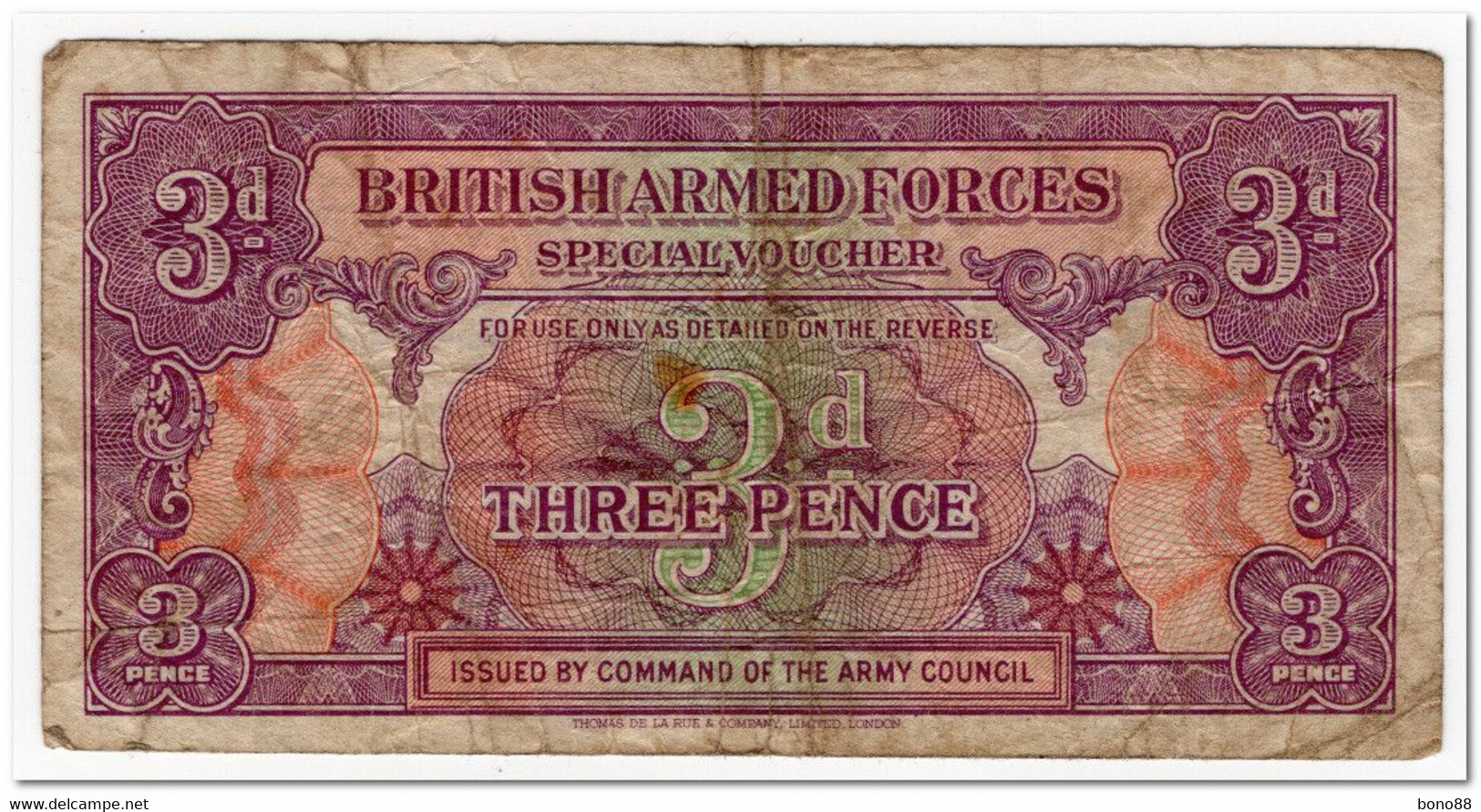 GREAT BRITAIN,BRITISH ARMED FORCES,3 PENCE,1946,P.M9,CIRCULATED - Forze Armate Britanniche & Docuementi Speciali