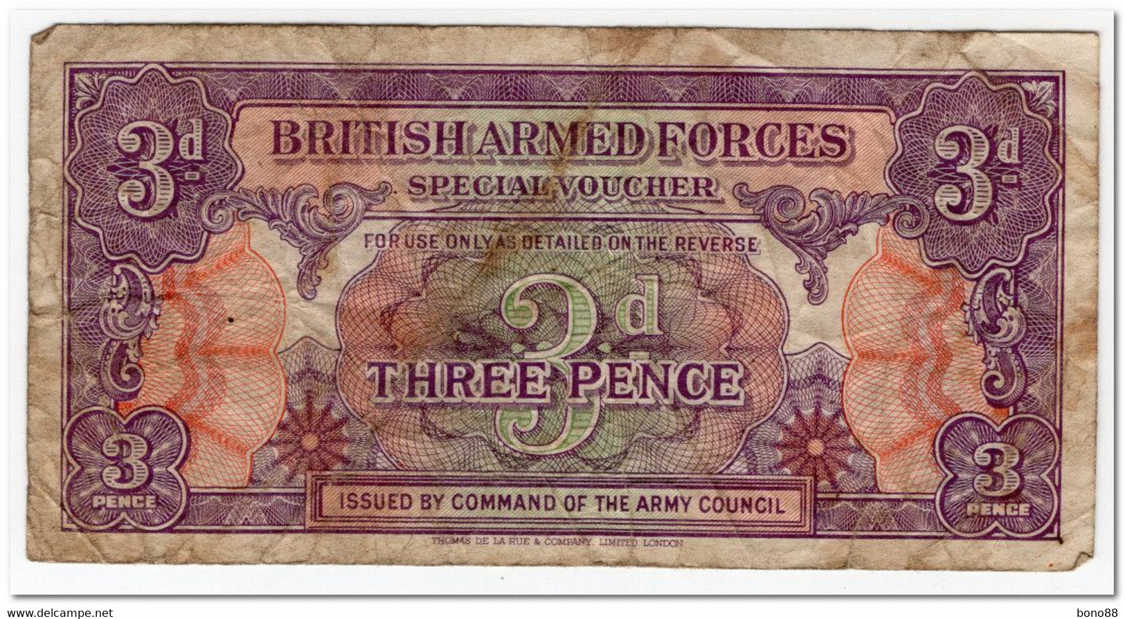 GREAT BRITAIN,BRITISH ARMED FORCES,3 PENCE,1946,P.M9,CIRCULATED (2) - British Troepen & Speciale Documenten