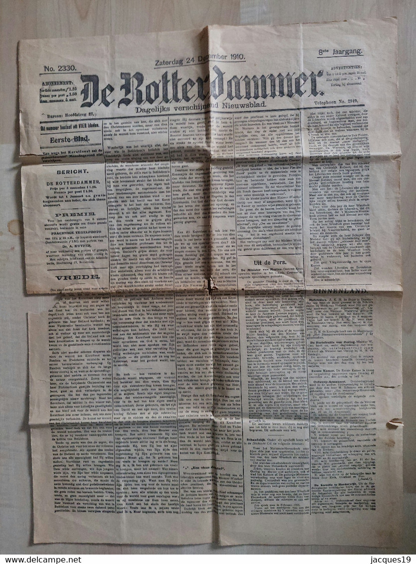 Nederland 1910 Krant "De Rotterdammer" Van 24 December Kersteditie Bestaat Uit 4 Bladen - Informaciones Generales