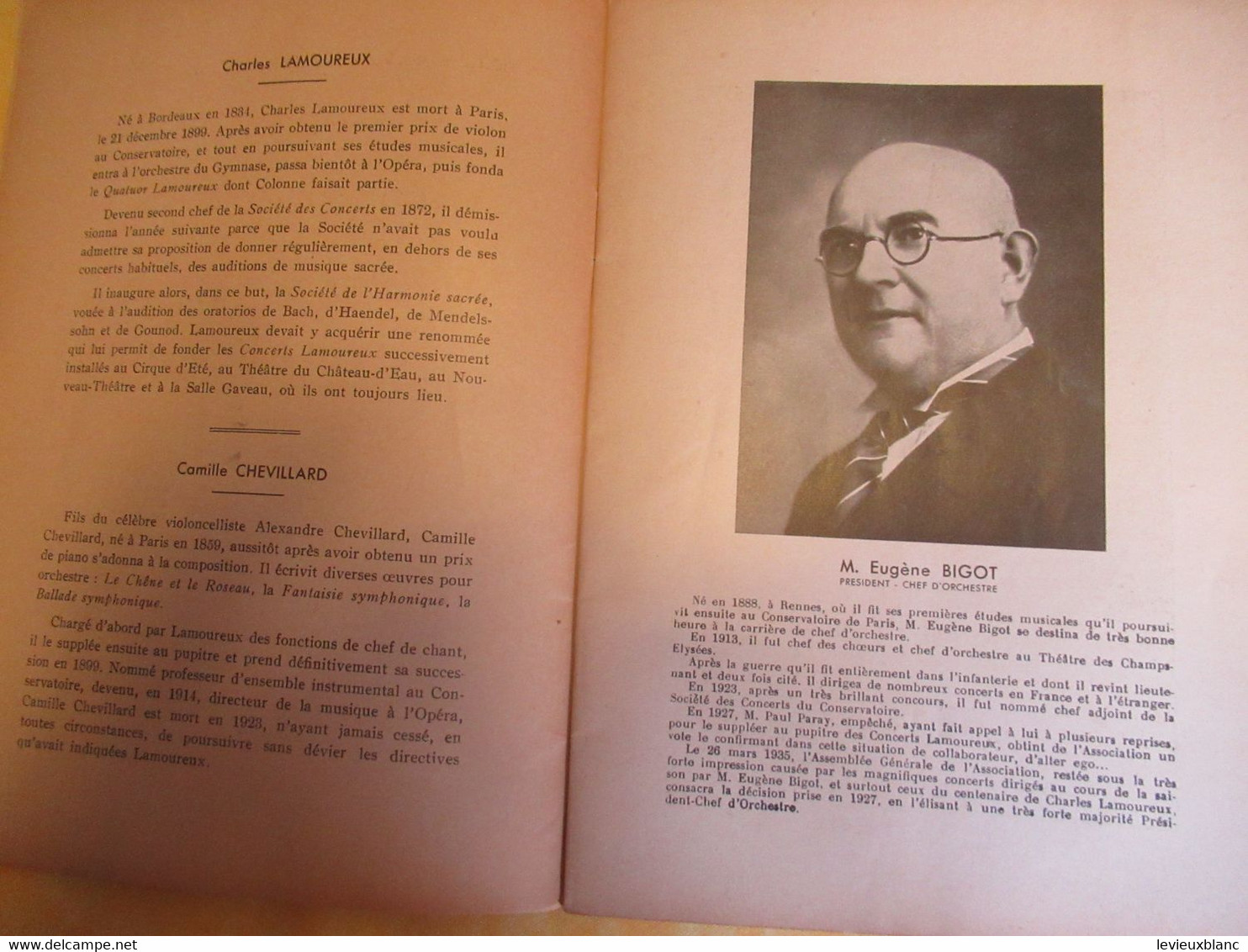 Programme Ancien/Musique/Salle GAVEAU/Ass..des Concerts LAMOUREUX/ BIGOT Prdt /1938  PROG329 - Programma's