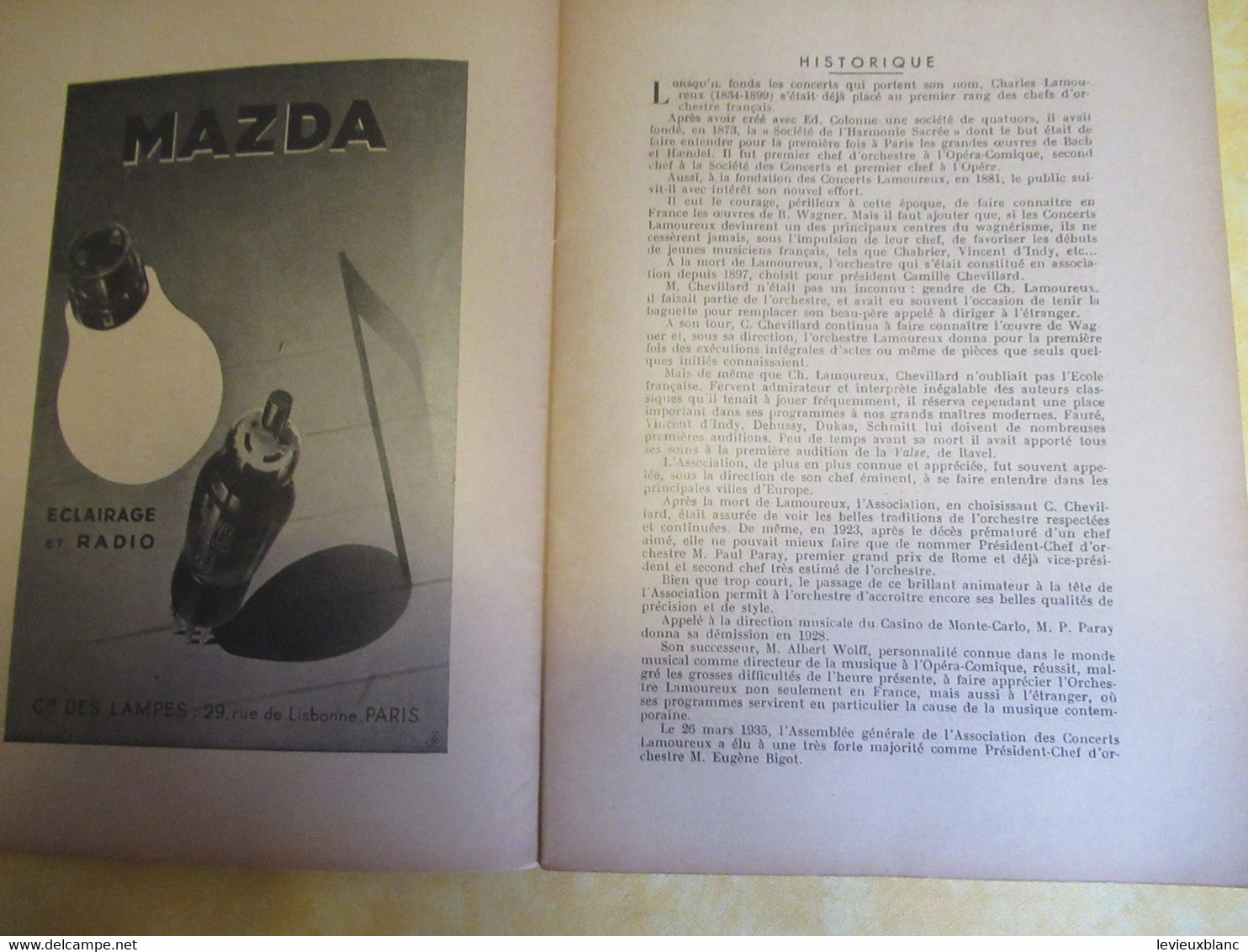 Programme Ancien/Musique/Salle GAVEAU/Ass..des Concerts LAMOUREUX/ BIGOT Prdt /1938  PROG329 - Programma's