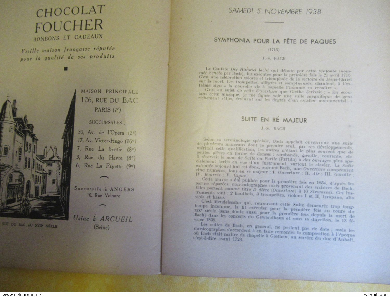 Programme Ancien/Musique/Salle GAVEAU/Ass..des Concerts LAMOUREUX/ BIGOT Prdt /1938  PROG329 - Programmi