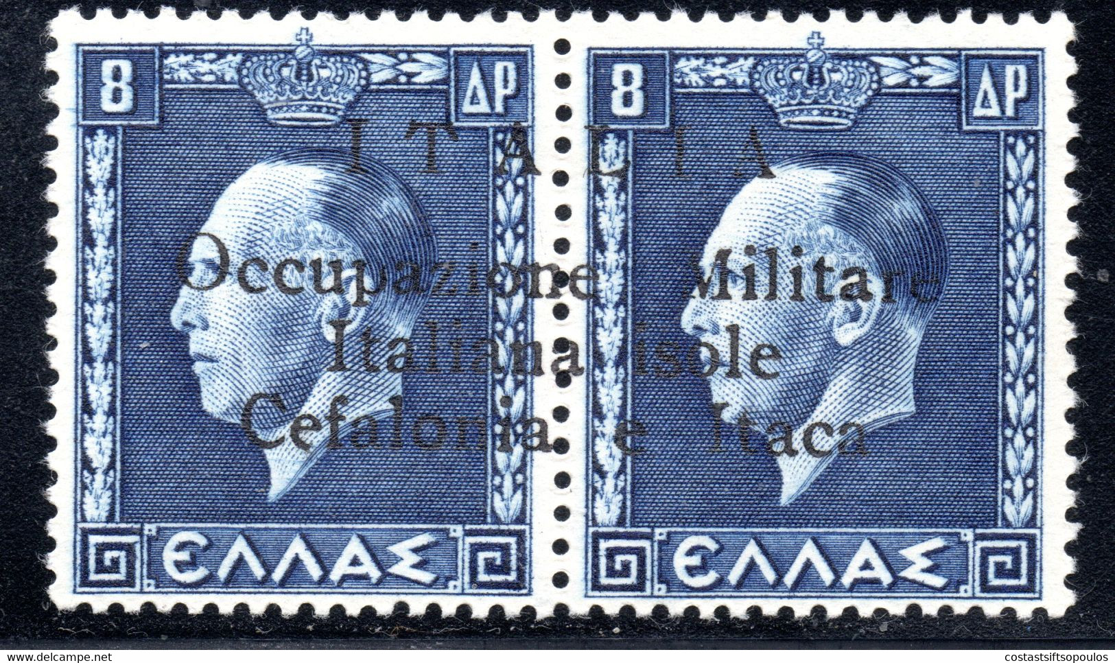 1440.GREECE,ITALY, IONIAN.1941 8 DR. KING GEORGE II, HELLAS 55 MNH,FREE SHIPPING BY REGISTERED MAIL. - Iles Ioniques