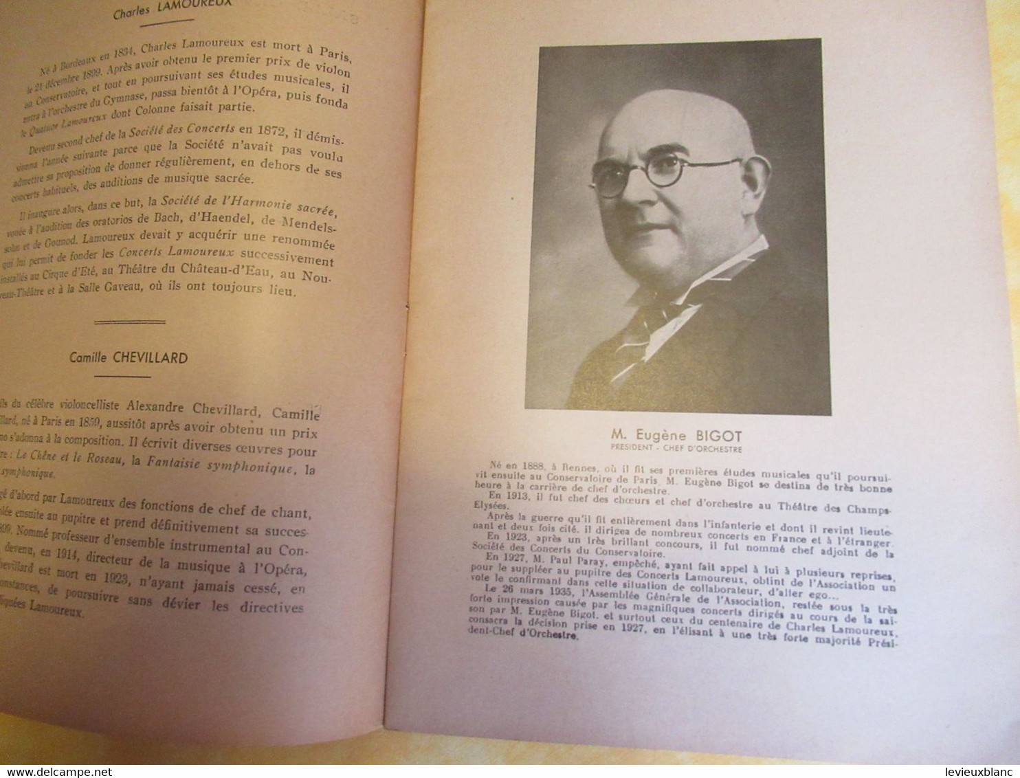 Programme Ancien/Musique/Salle GAVEAU/Ass..des Concerts LAMOUREUX/ BIGOT Pdt /1938  PROG330 - Programma's