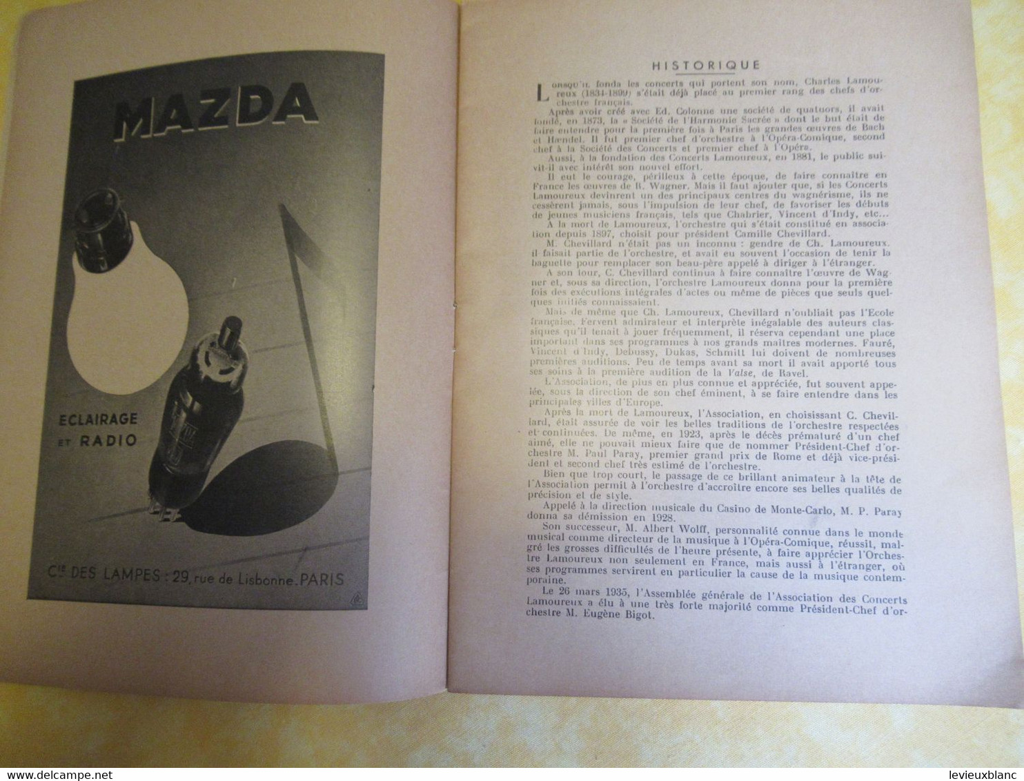 Programme Ancien/Musique/Salle GAVEAU/Ass..des Concerts LAMOUREUX/ BIGOT Pdt /1938  PROG330 - Programma's