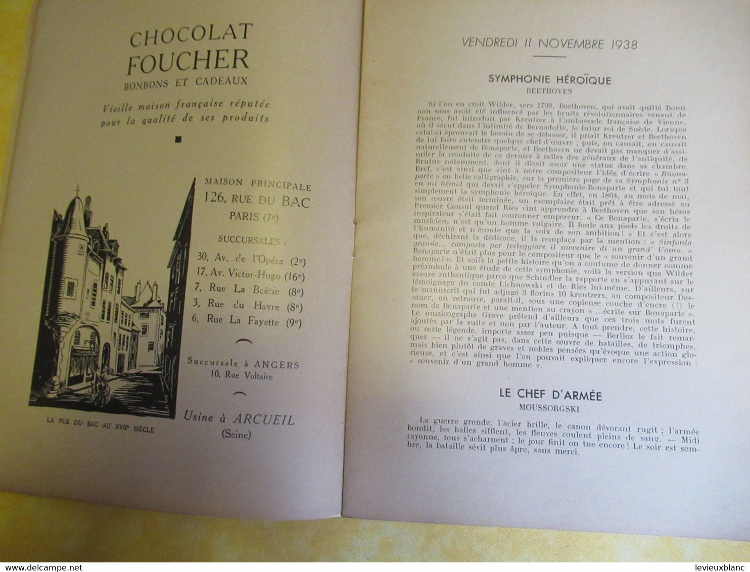 Programme Ancien/Musique/Salle GAVEAU/Ass..des Concerts LAMOUREUX/ BIGOT Pdt /1938  PROG330 - Programma's