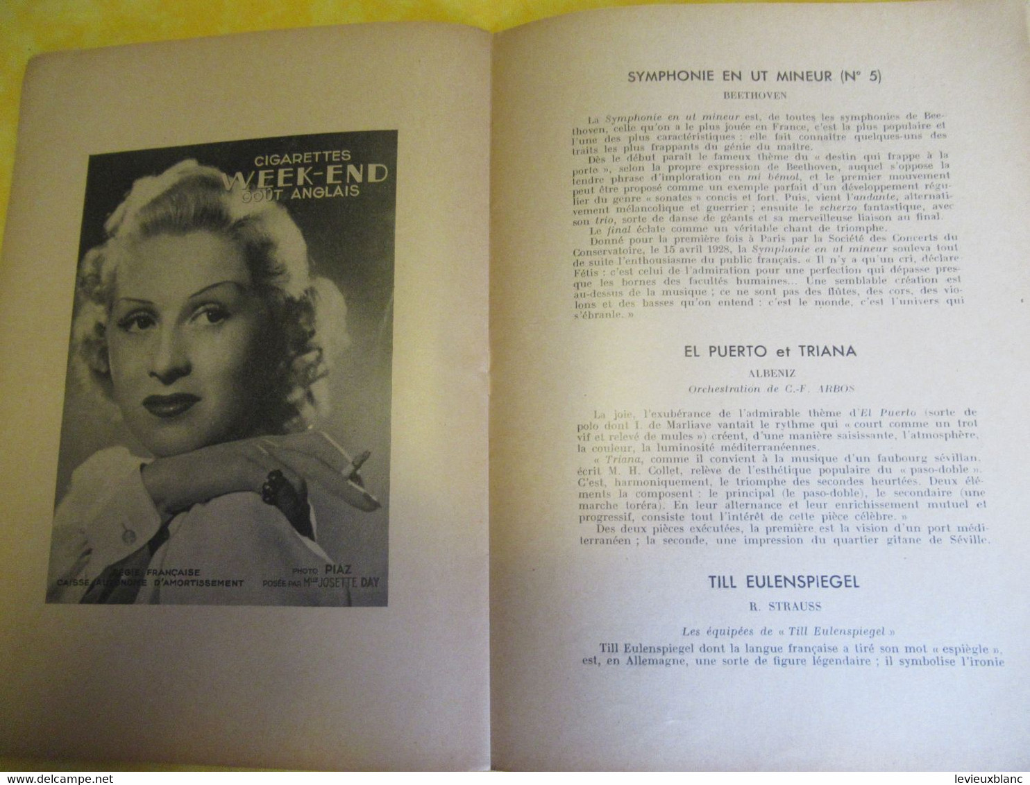 Programme ancien/Musique/Salle GAVEAU/Ass..des Concerts LAMOUREUX/ BIGOT Pdt /1938  PROG330
