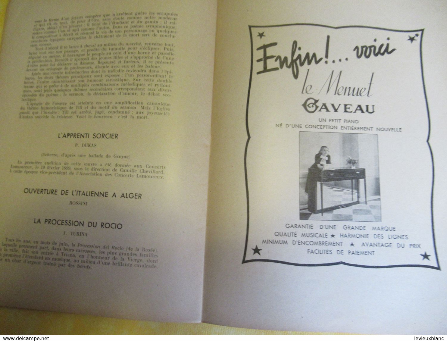 Programme ancien/Musique/Salle GAVEAU/Ass..des Concerts LAMOUREUX/ BIGOT Pdt /1938  PROG330