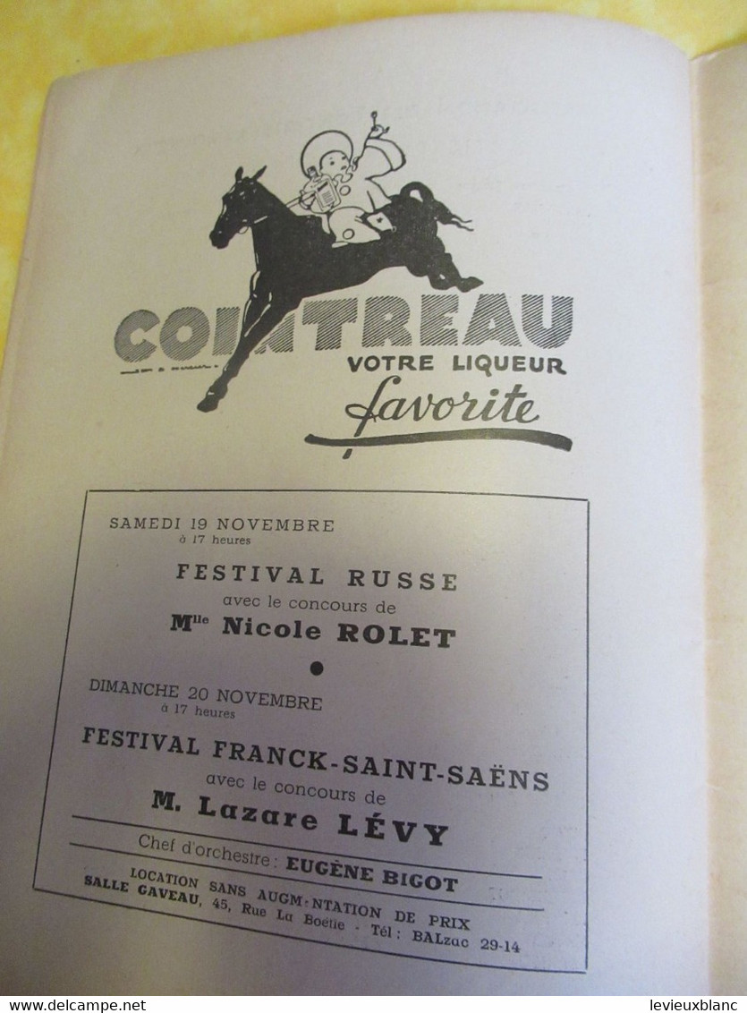 Programme ancien/Musique/Salle GAVEAU/Ass..des Concerts LAMOUREUX/ BIGOT Pdt /1938  PROG330