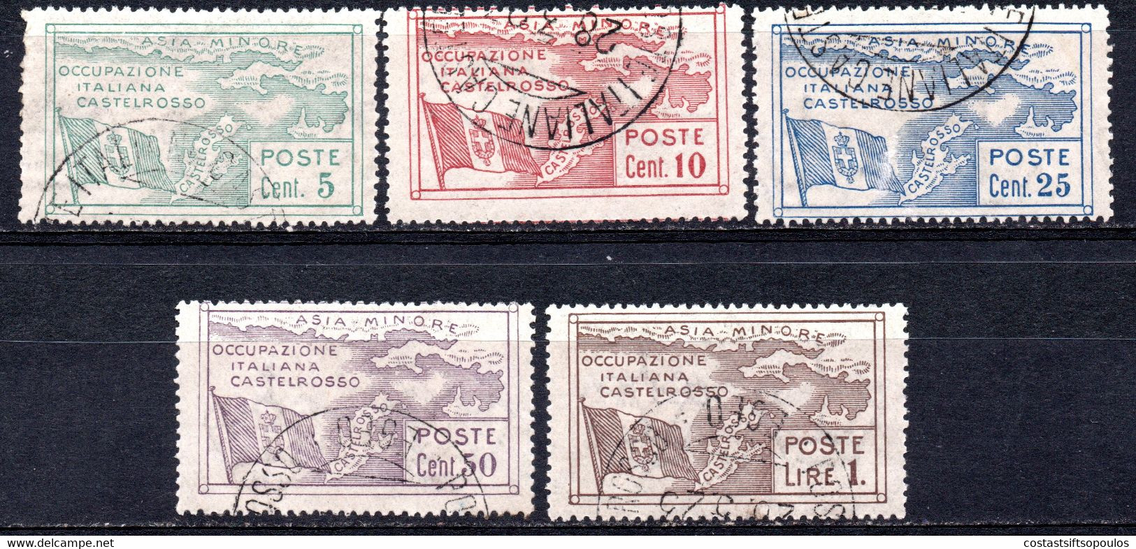 1441.GREECE,ITALY, DODECANESE.KASTELLORIZO,CASTELROSSO. 1923 HELLAS 26-30.FREE SHIPPING BY REGISTERED MAIL. - Dodekanisos