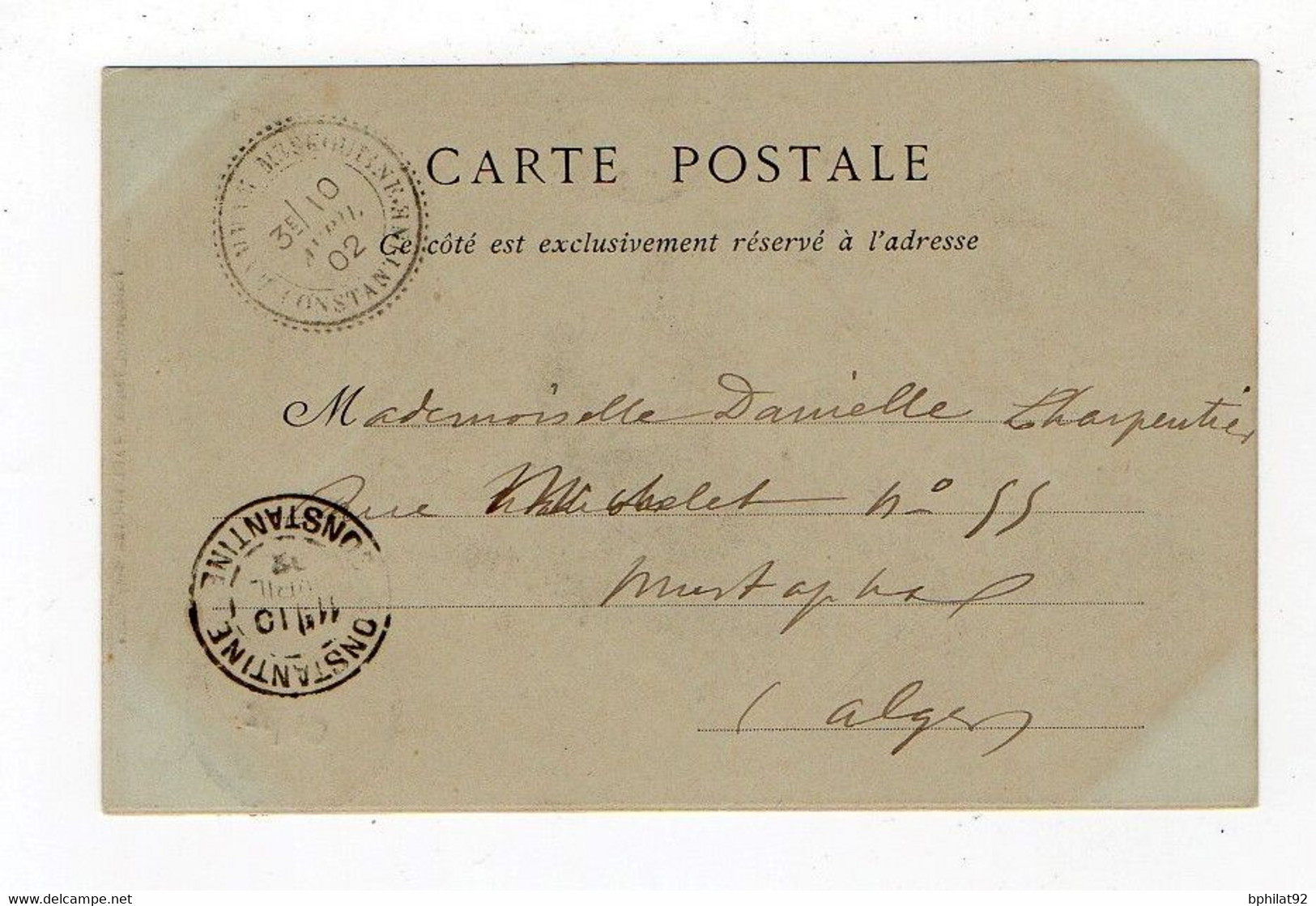 !!!  ALGERIE, TYPE BLANC SUR CPA DE 1902 POUR ALGER, CACHET PERLE DE HAMMAM-MESKOUTINE - 1900-29 Blanc