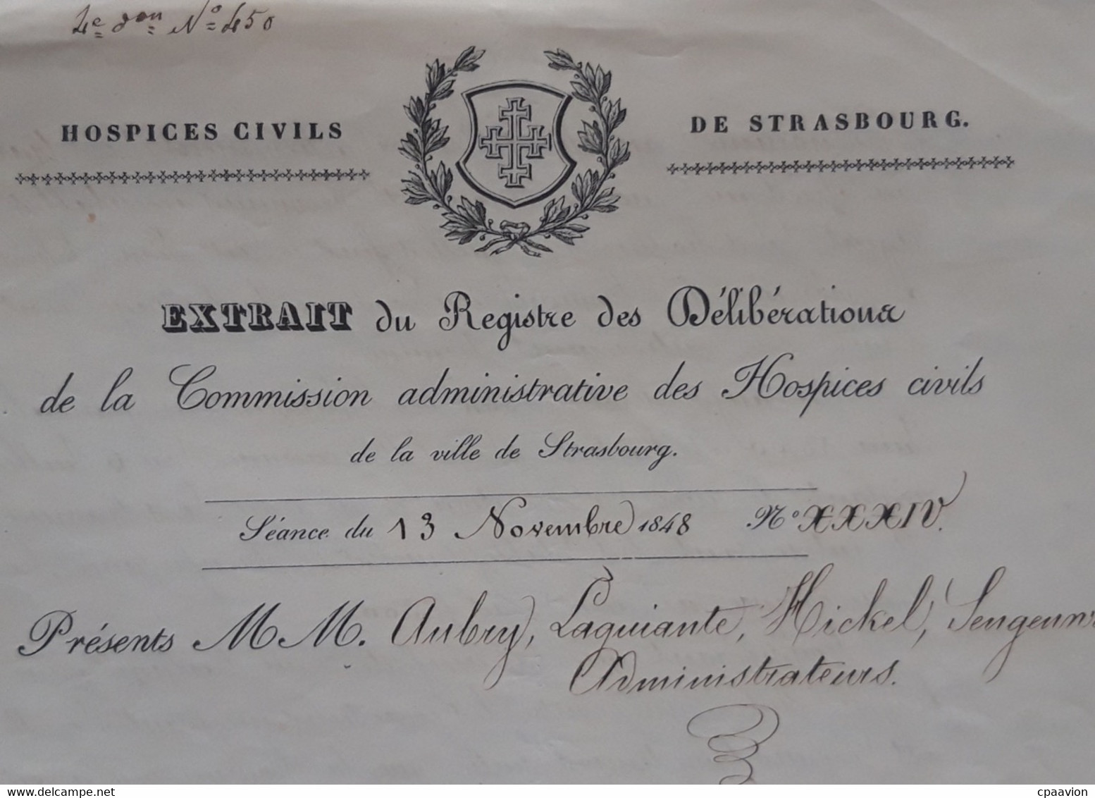 ECKBOLSHEIM, LA BRUCHE, DOSSIER 13 NOVEMBRE 1848 ENTRE MR SCHEER ET LES HOSPICES DE STRASBOURG - Andere Pläne