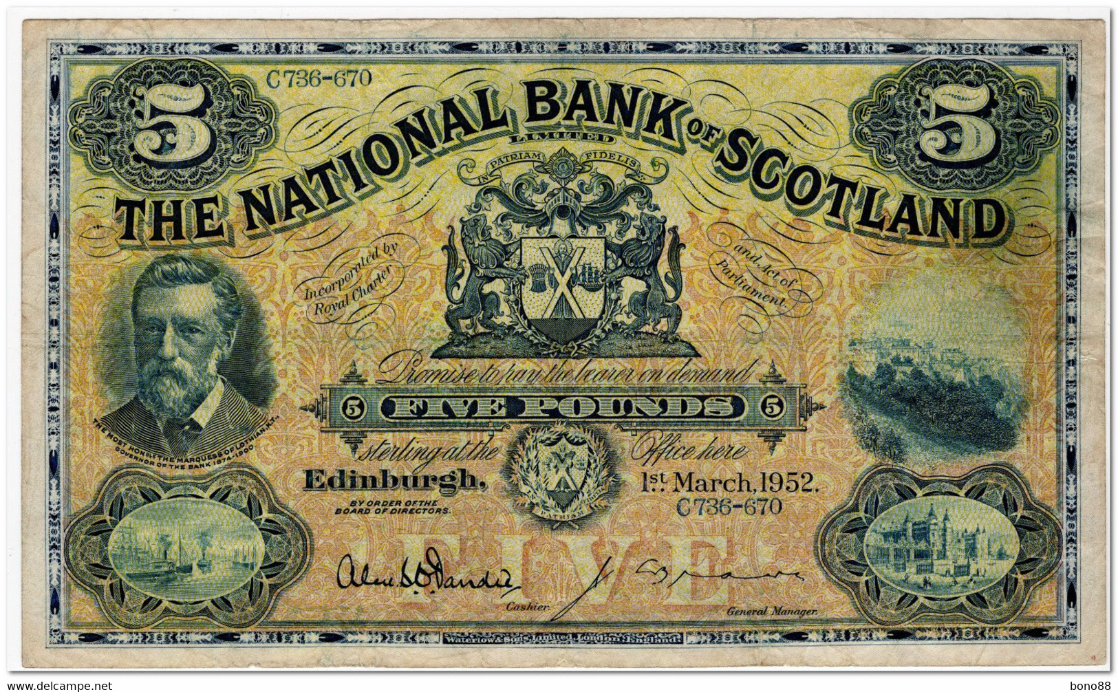 SCOTLAND,THE  NATIONAL BANK OF SCOTLAND,5 POUNDS,1952,P.259d,FINE+ - 5 Pounds