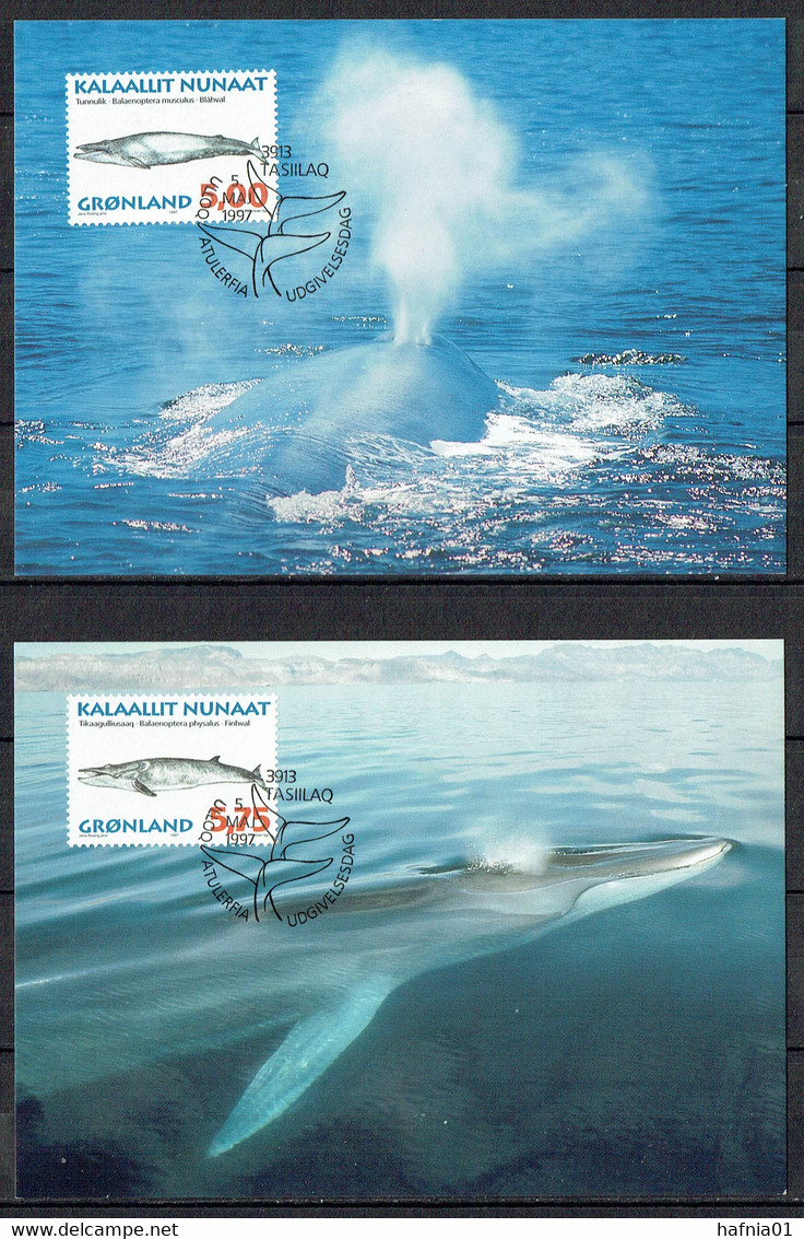 Greenland 1997.  Greenlandic Whales. Michel 305y - 308y Max Cards. - Maximum Cards