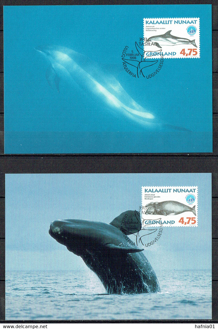 Greenland 1998.  Greenlandic Whales. Int. Ocean Year.. Michel 316y - 321y Maxi Cards. - Maximum Cards