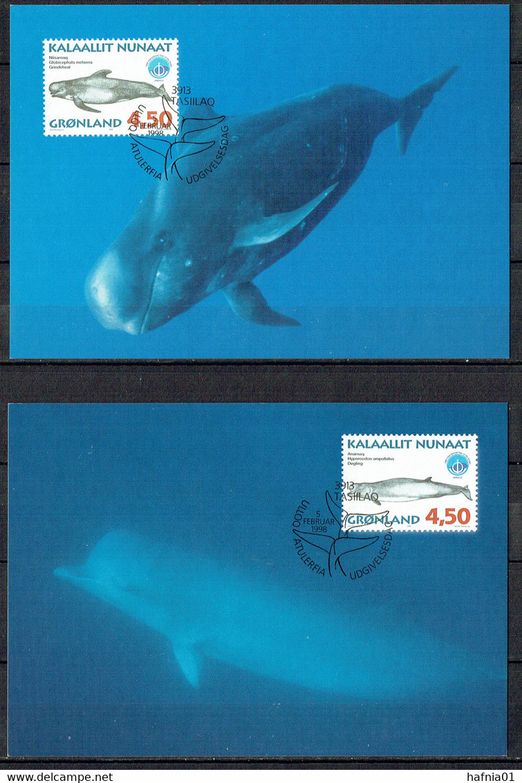 Greenland 1998.  Greenlandic Whales. Int. Ocean Year.. Michel 316y - 321y Maxi Cards. - Maximum Cards