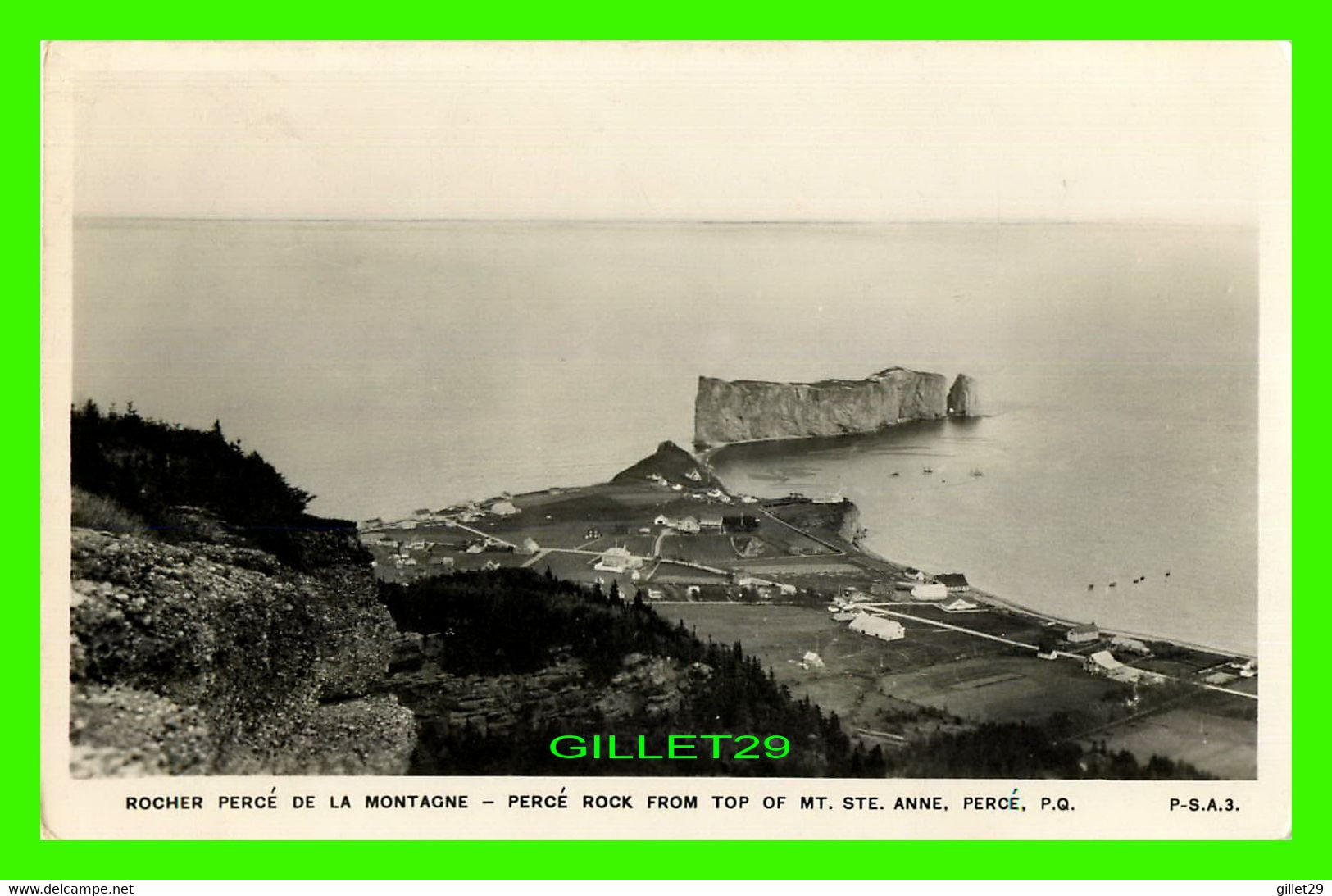 PERCÉ, QUÉBEC - ROCHER PERCÉ VUE DE LA MONTAGNE DU MONT STE ANNE - P. S. - PUB BY H.V. HENDERSON - - Percé