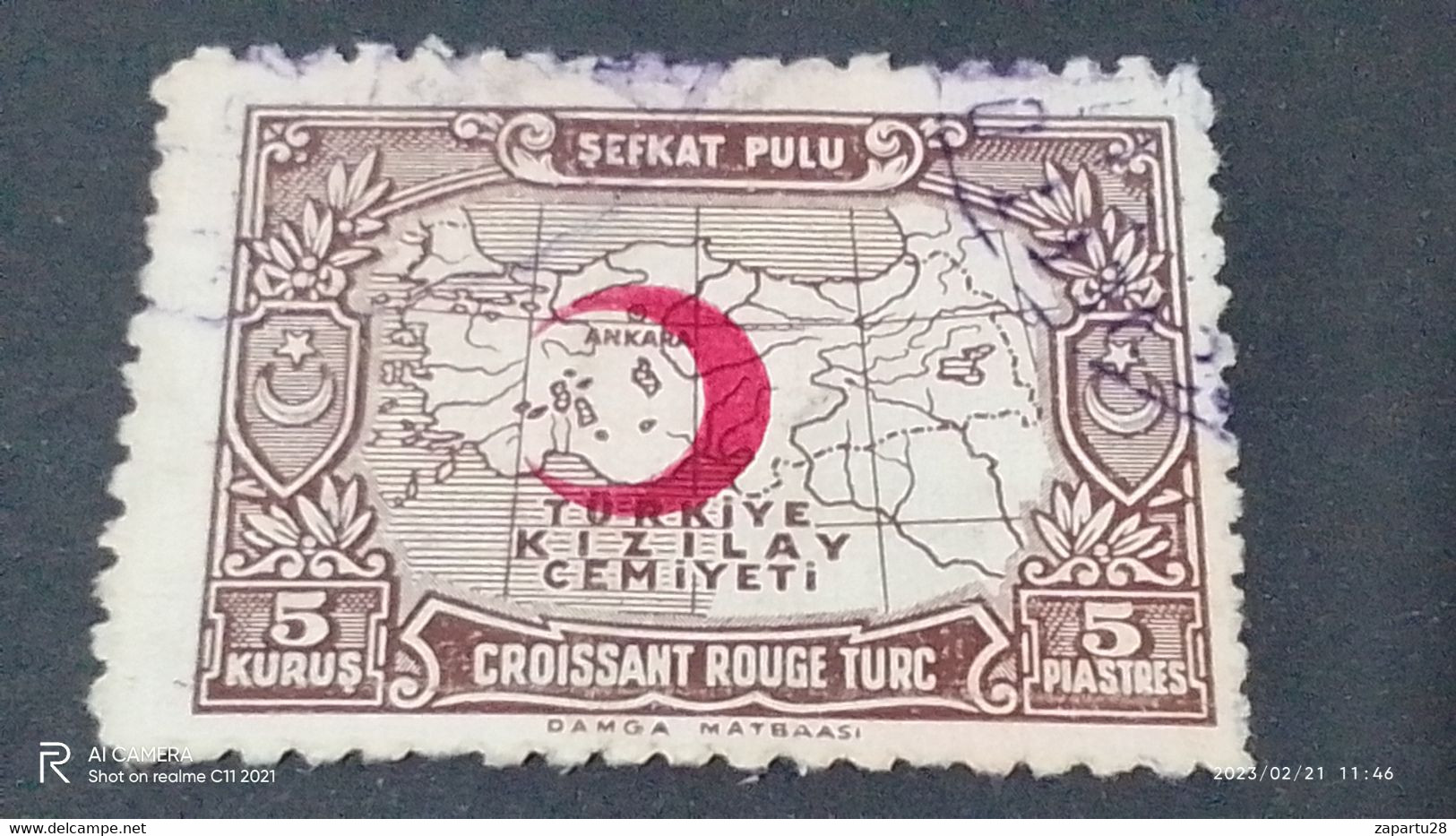 TÜRKEY--YARDIM PULLARI-1930-40  KIZILAY CEMİYETİ 5 PİASTRE  DAMGALI - Timbres De Bienfaisance