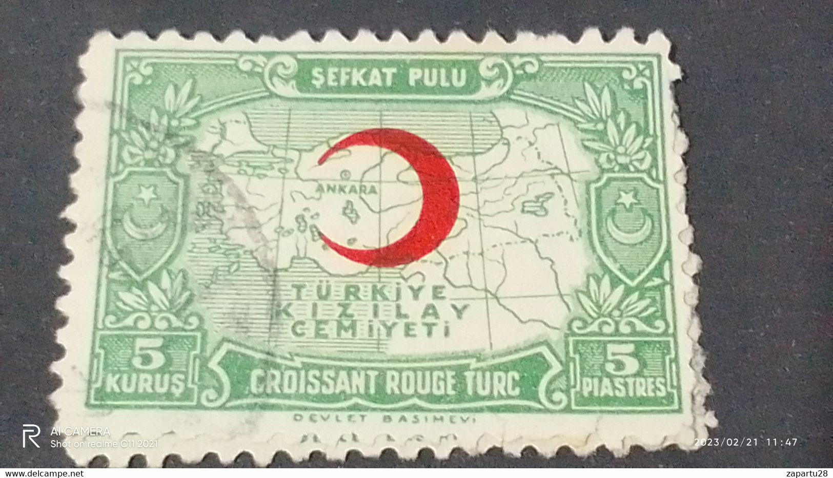 TÜRKEY--YARDIM PULLARI-1930-40  KIZILAY CEMİYETİ 5 PİASTRE  DAMGALI - Wohlfahrtsmarken