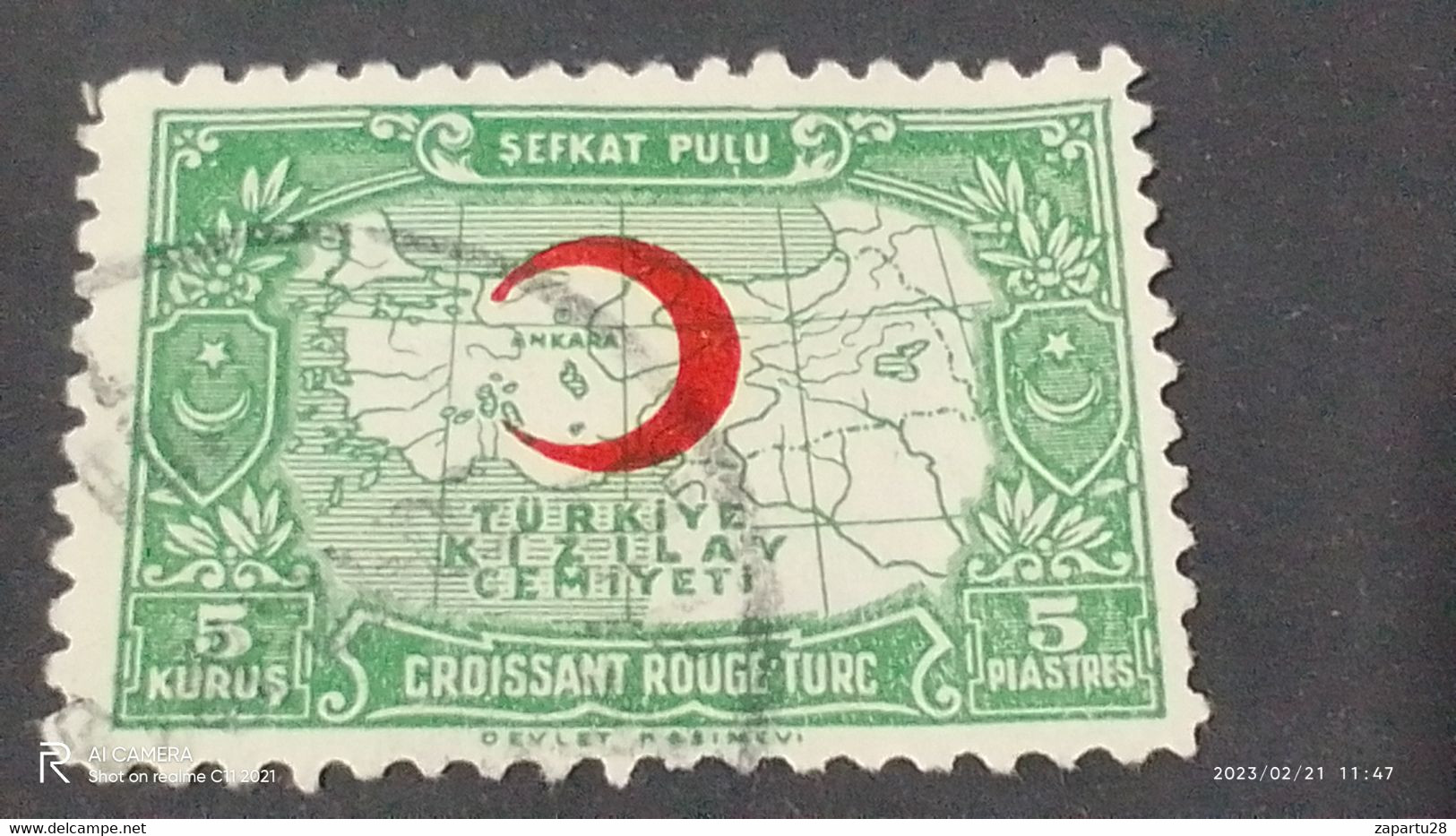 TÜRKEY--YARDIM PULLARI-1930-40  KIZILAY CEMİYETİ 5 PİASTRE  DAMGALI - Francobolli Di Beneficenza