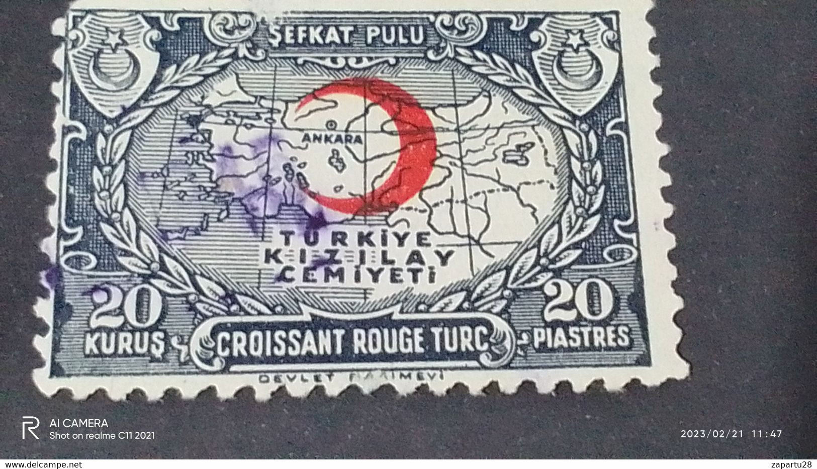 TÜRKEY--YARDIM PULLARI-1930-40  KIZILAY CEMİYETİ 20 PİASTRE  DAMGALI - Timbres De Bienfaisance