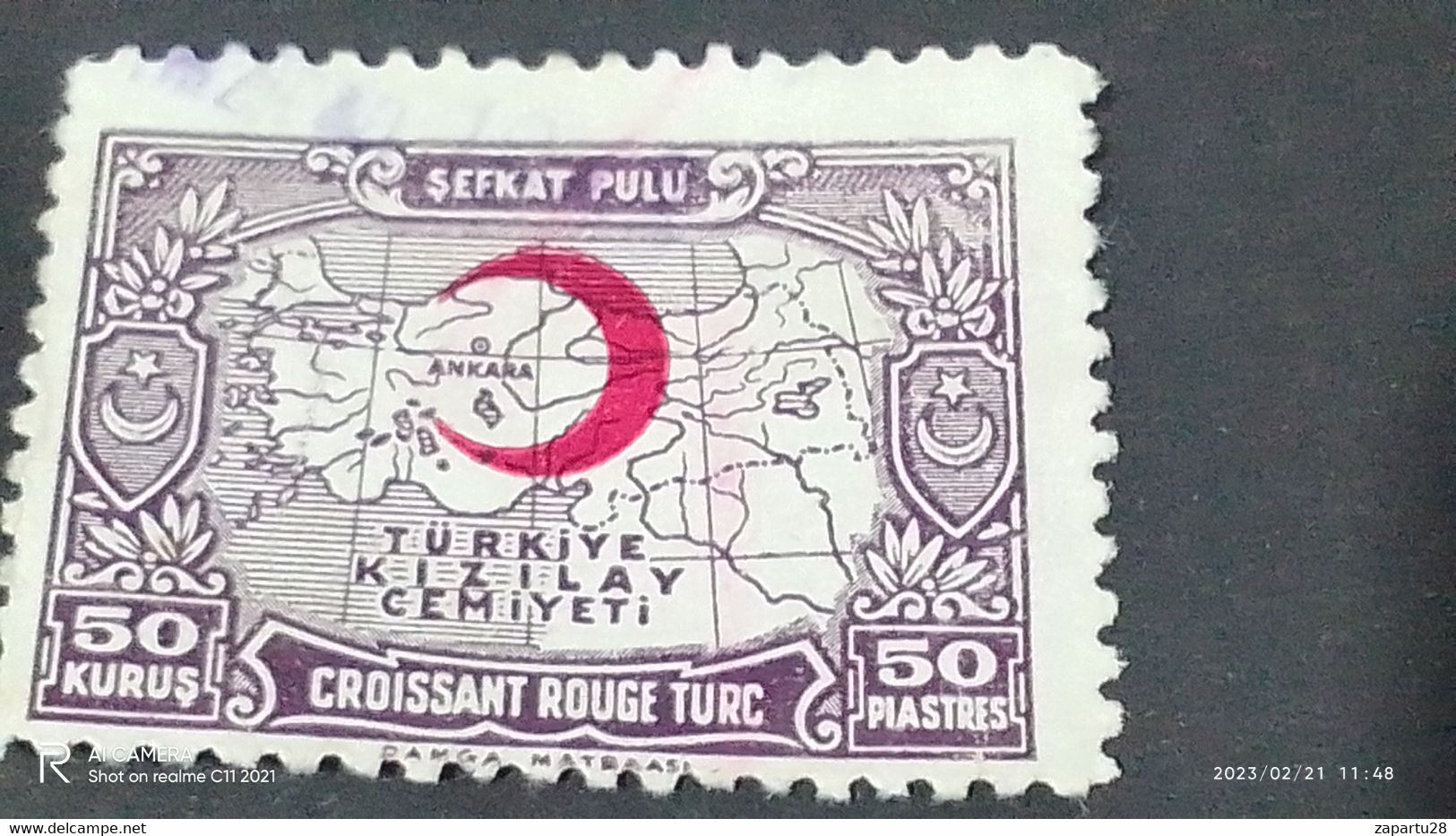 TÜRKEY--YARDIM PULLARI-1930-40  KIZILAY CEMİYETİ 50 PİASTRE  DAMGALI - Timbres De Bienfaisance