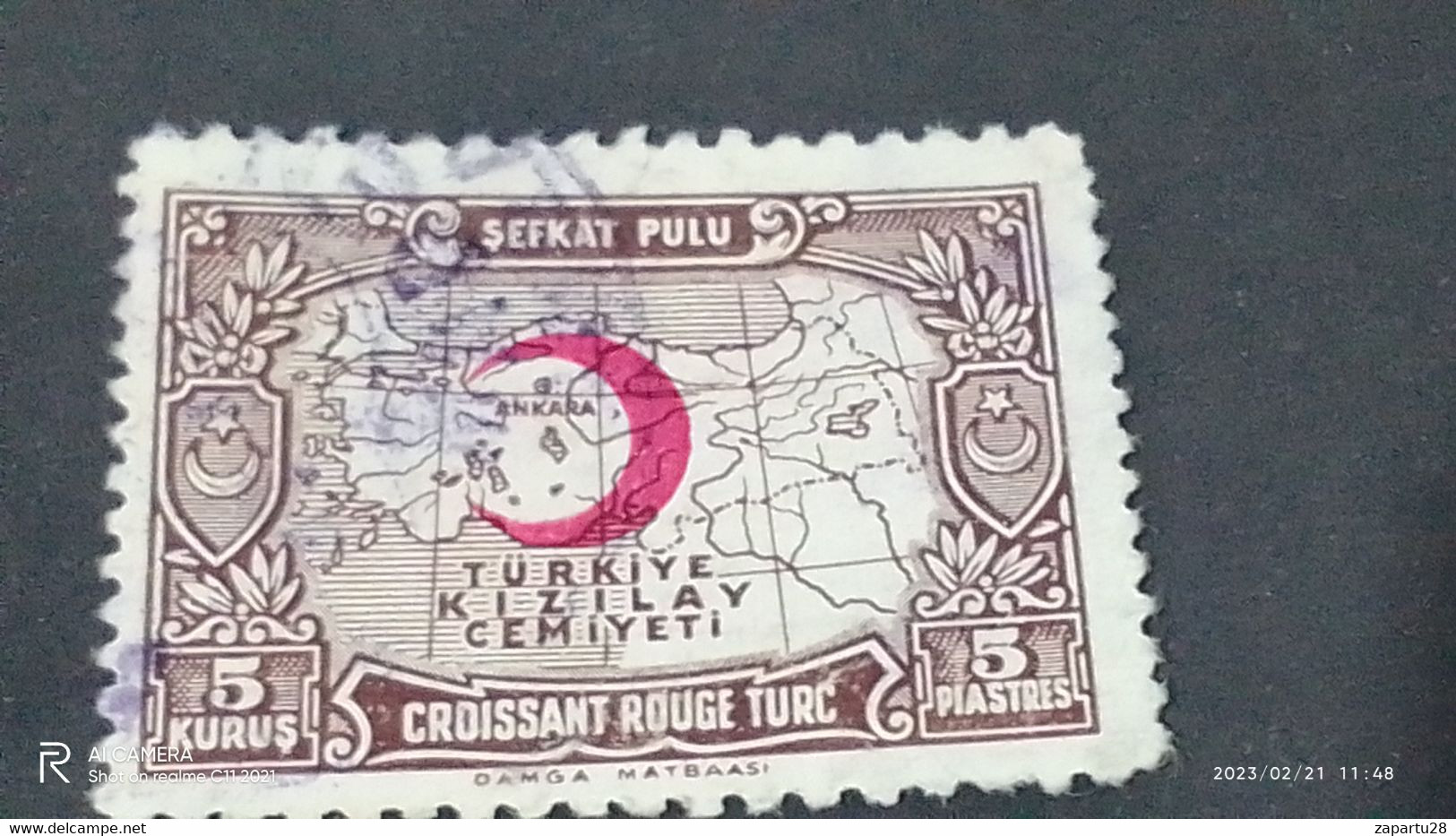 TÜRKEY--YARDIM PULLARI-1930-40  KIZILAY CEMİYETİ 5 PİASTRE  DAMGALI - Timbres De Bienfaisance