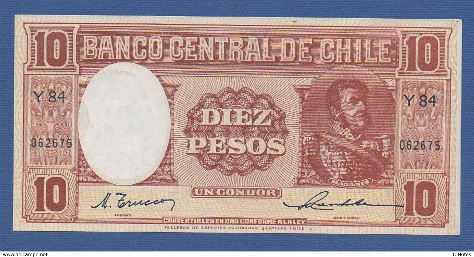 CHILE - P.111a – 10 Pesos (1 Condor) 1947-1958 XF/aUNC Serie Y84 062675 - Chile