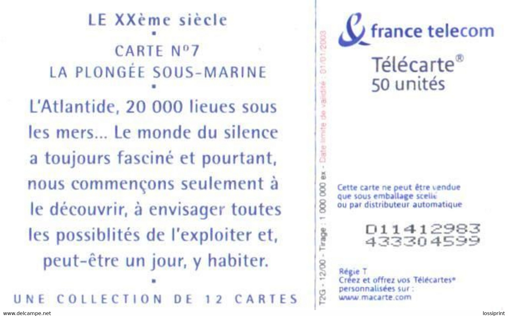 France:Used Phonecard, 50 Units, Submarine And Divers - 2003