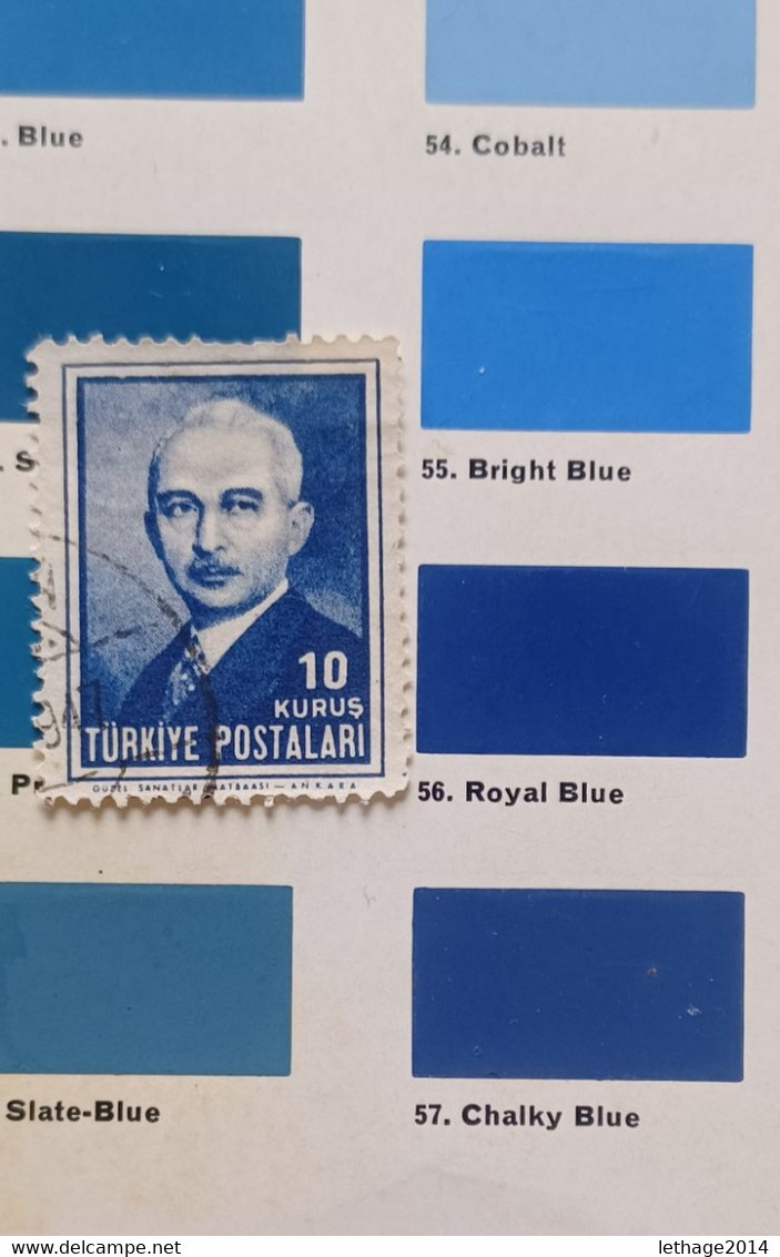 OTTOMAN العثماني التركي Türkiye 1946 EFFIGY OF THE ISMET PRESIDENT COLOR ERROR ROYAL BLUE INSTEAD OF SLATE 7 SCANNER - Gebraucht