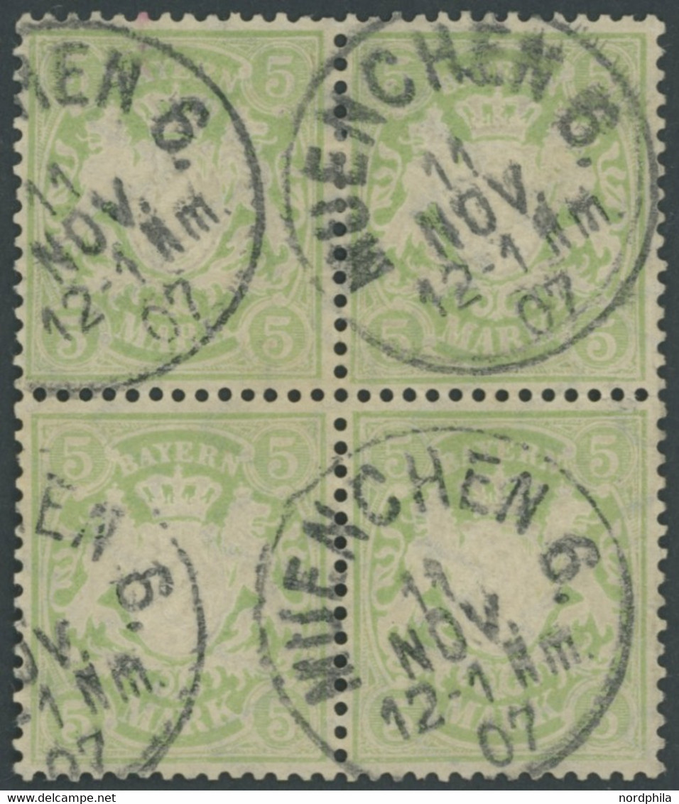 BAYERN 70x VB O, 1900, 5 M. Gelbgrün, Wz. 3, Im Viererblock, Pracht - Other & Unclassified