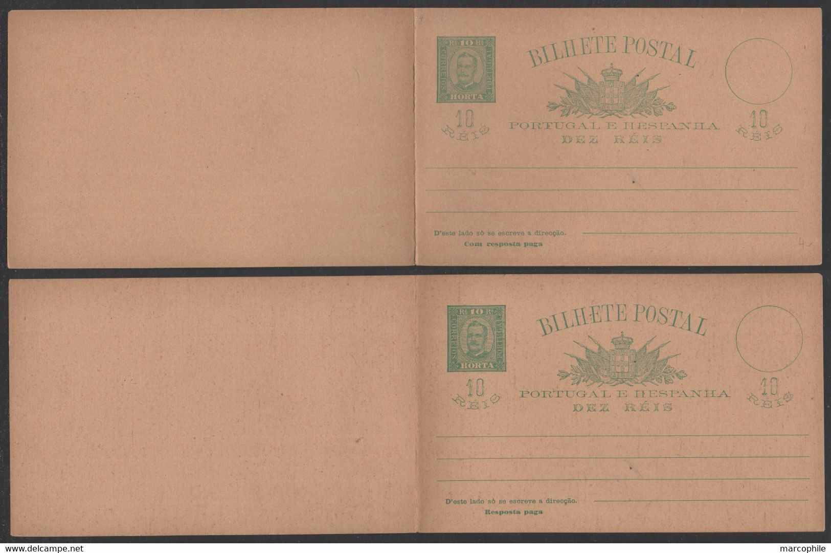 HORTA - AZORES - PORTUGAL / ENTIER POSTAL DOUBLE - REPONSE PAYEE 10/10 R. VERT  (ref 8171b) - Horta
