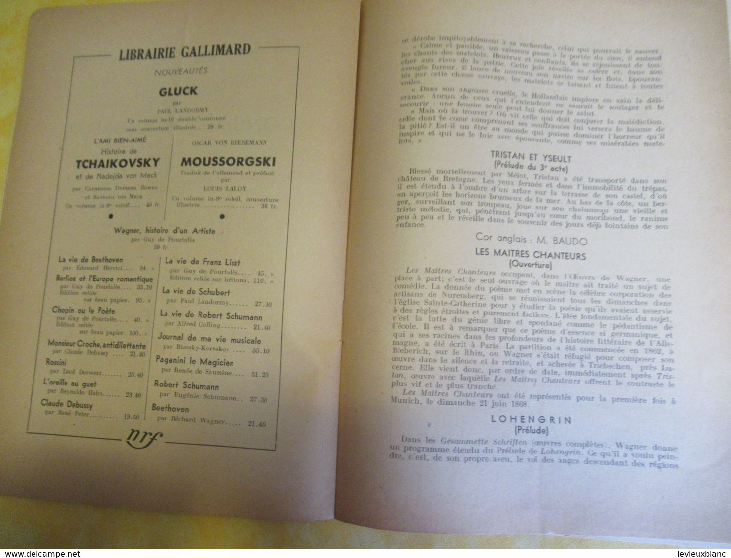 Programme Ancien/Musique/Grande Salle PLAYEL/Ass..des Concerts LAMOUREUX/ BIGOT Pdt /WAGNER/1941  PROG332 - Programma's