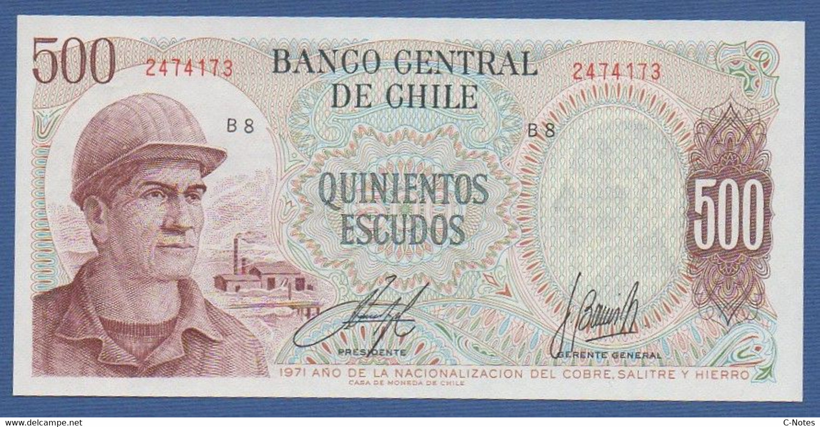 CHILE - P.145a1 – 500 Escudos ND 1971 UNC, Serie B8 2474173 - Cile