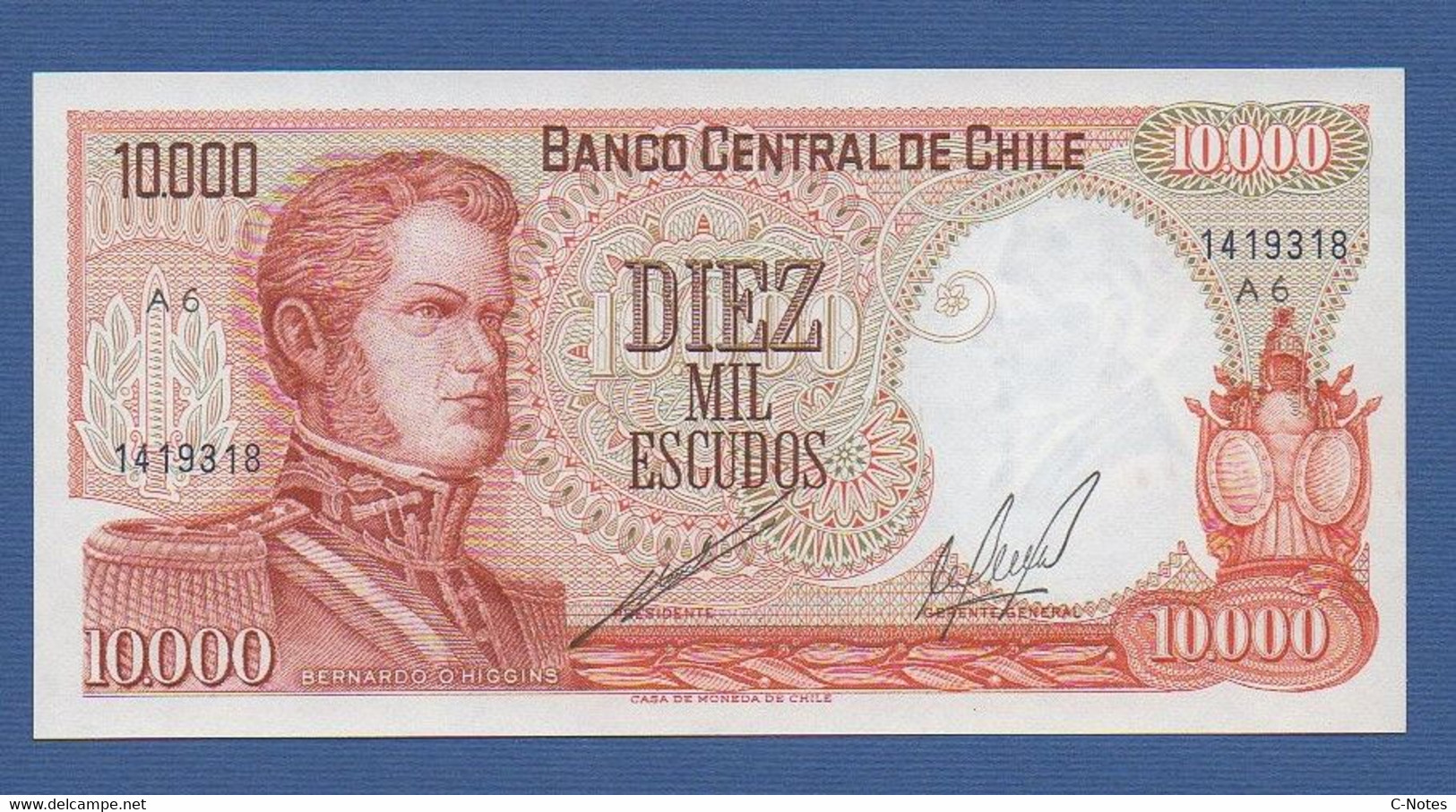 CHILE - P.148a1 – 10000 Escudos ND 1967-1975 UNC, Serie A6 1419318 - Chili