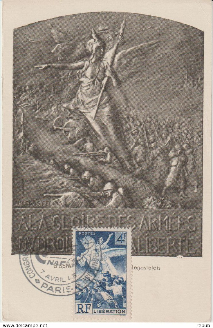 France Carte Maximum Libération 669 Oblit. De  Paris 1945 - 1940-1949