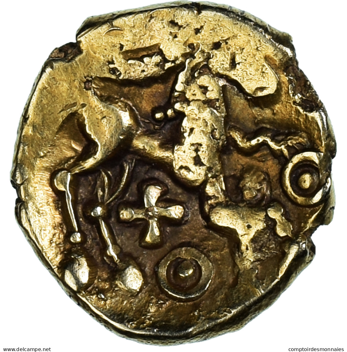 Monnaie, Gaule Du Nord-est, Ambiens, 1/4 Statère, 50-30 BC, TB+, Or - Gauloises