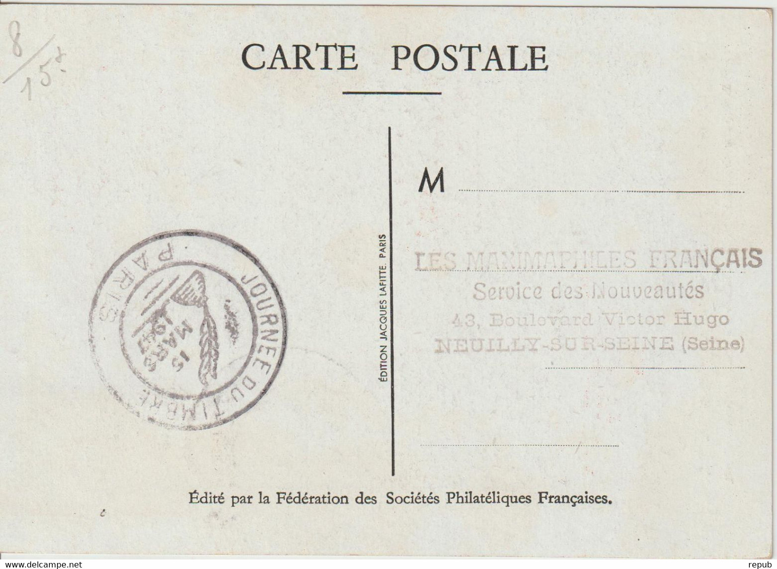 France Carte Maximum Journée Du Timbre 779 Paris 1947 - 1940-1949