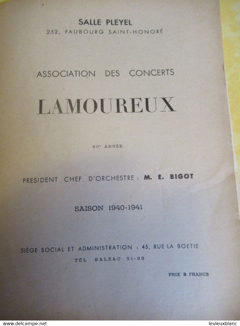 Programme Ancien/Musique/ Salle PLAYEL/Ass..des Concerts LAMOUREUX/ BIGOT Pdt / Cesar FRANCK /1940      PROG335 - Programmi