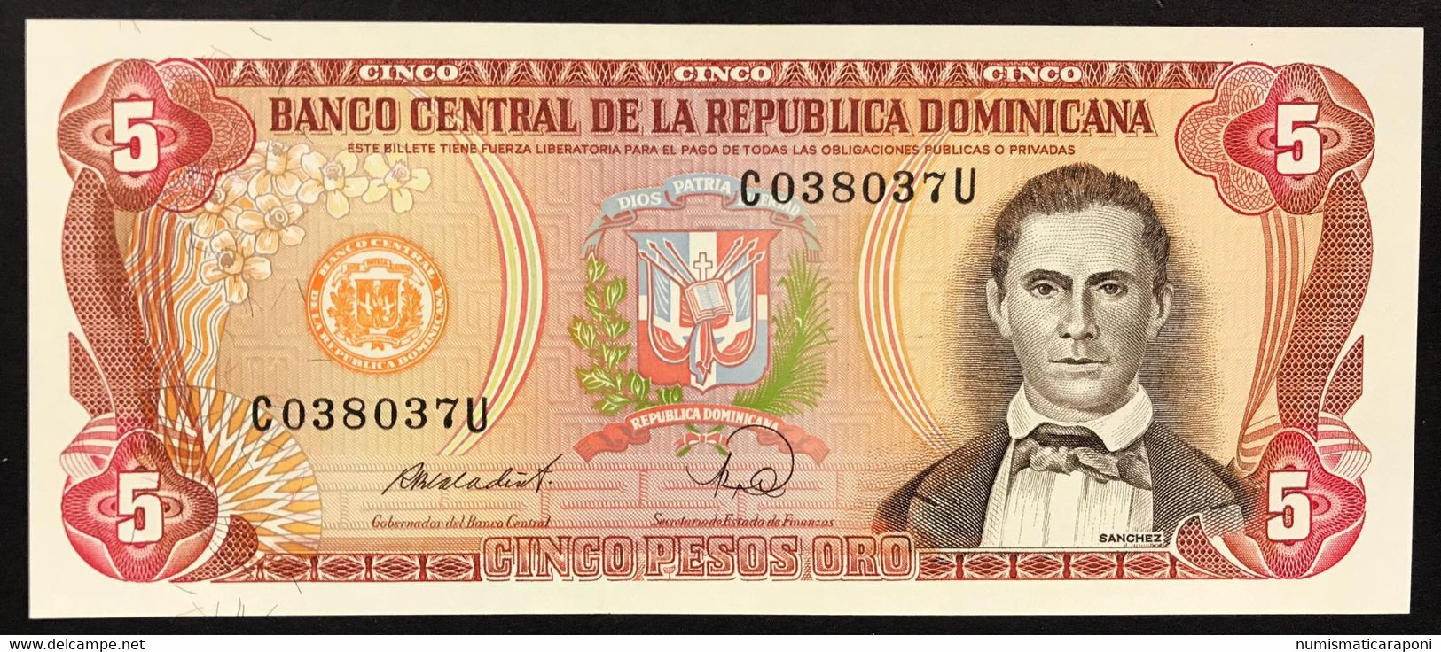 Repubblica Dominicana 5  PESOS ORO 1988 Pick#118c Unc  LOTTO 2214 - Dominikanische Rep.