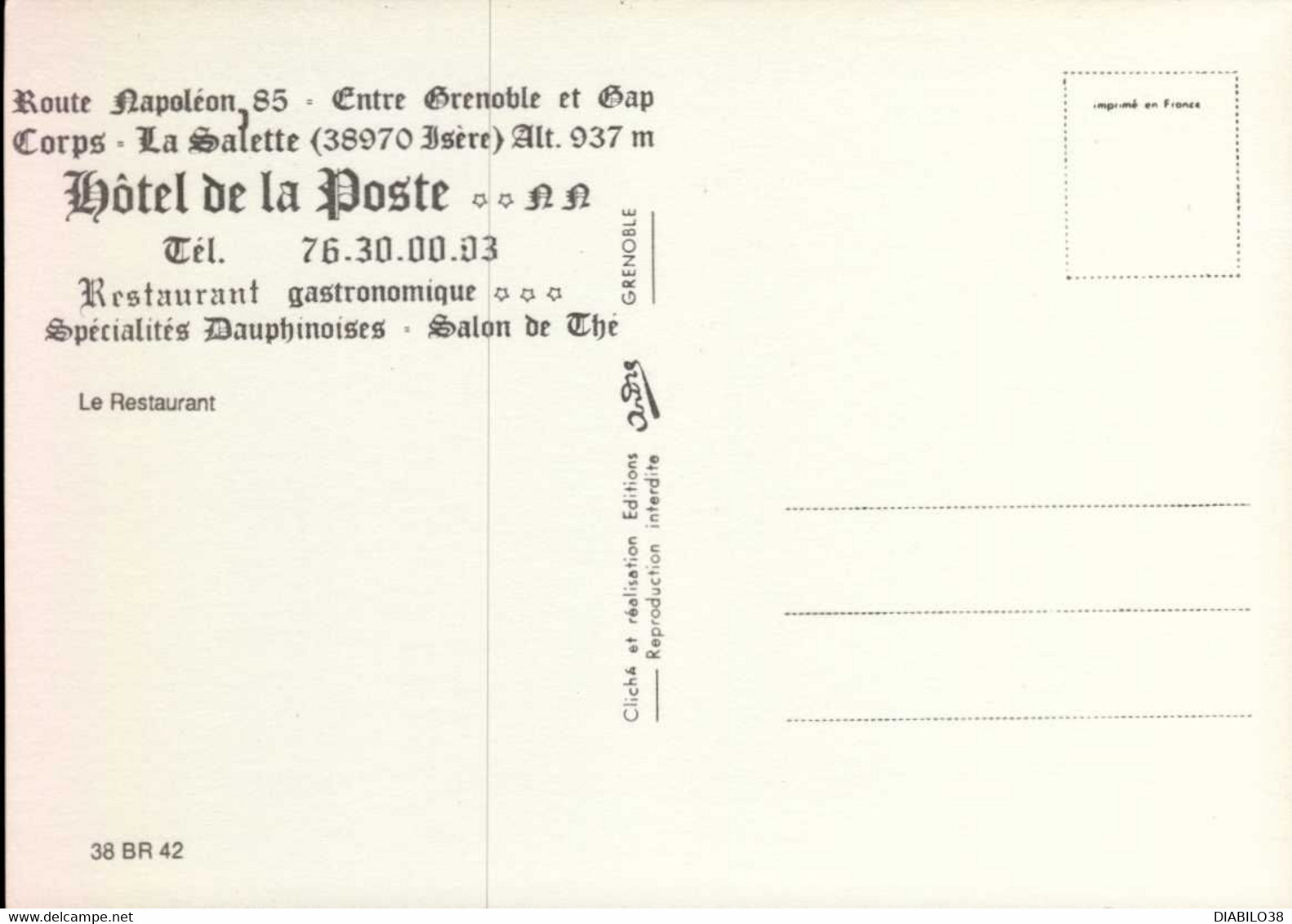 CORPS  ( ISERE )    HOTEL DE LA POSTE - Corps